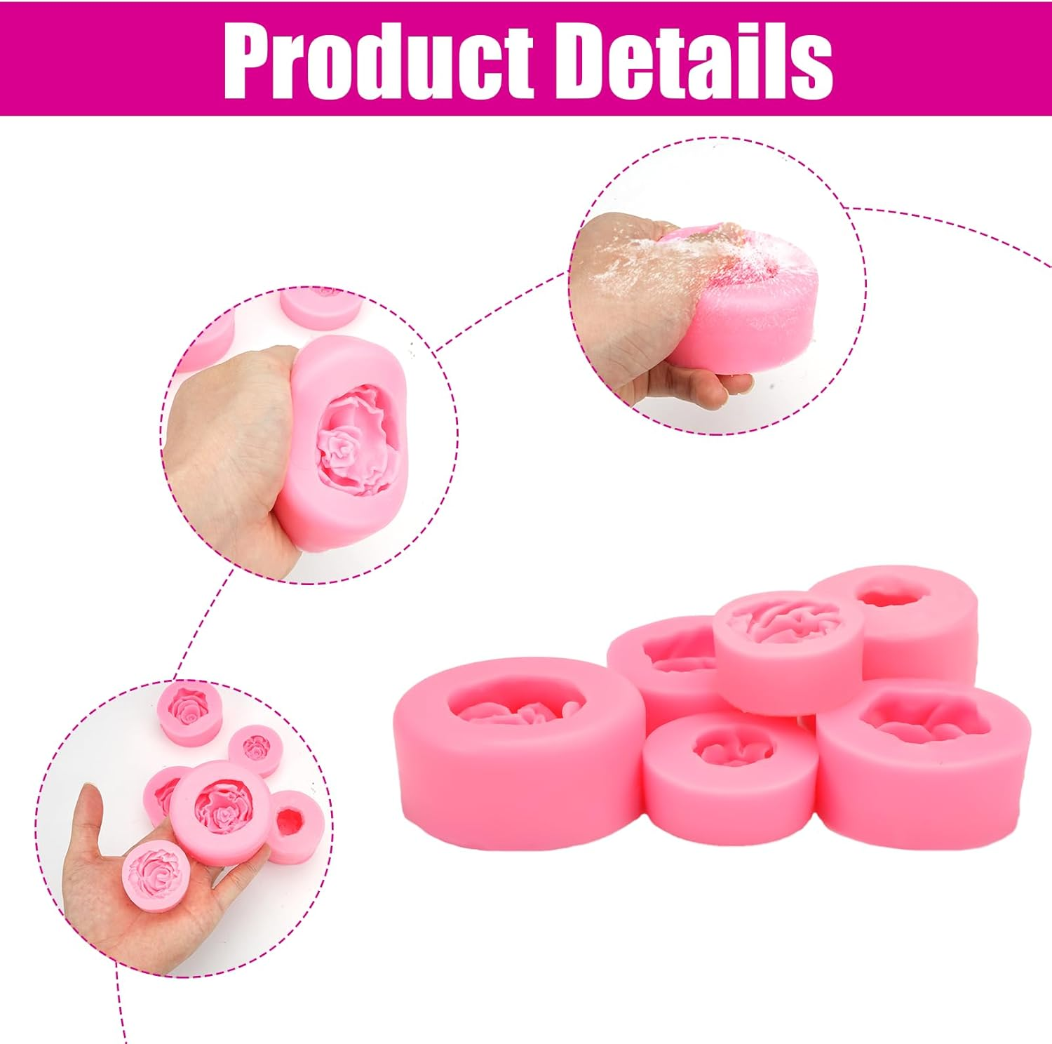 6 Pieces Flower Silicone Molds,Flower Molds,Flowers Fondant Mold,Rose Candle Mold for Candle Soap Making Cake Decorating Candy Chocolate Gum Paste Polymer Clay image number 5