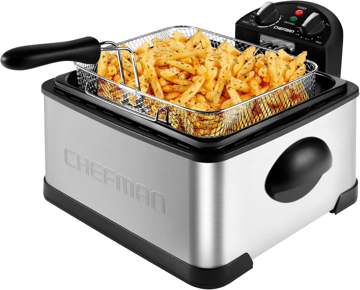 Chefman 4.3 Litre Deep Fryer W/Basket Strainer, XL Jumbo Size, Adjustable Temperature & Timer, Perfect for Fried Chicken, Shrimp, Chips & More, Removable Oil-Container, Stainless Steel