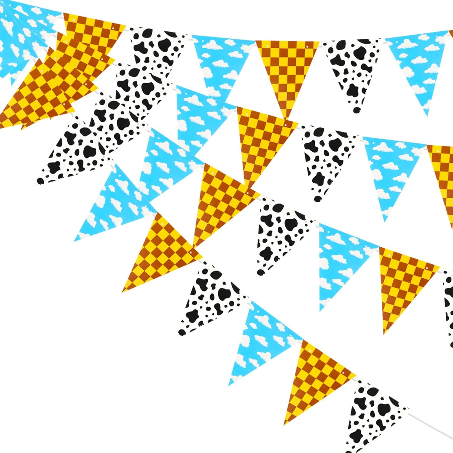 4Pcs Cartoon Birthday Decorations, Cartoon Story Party Decorations Triangle Pennant Flag Blue Yellow Red Party Decor Outdoor Garden Supplies for Outdoor Indoor Decorations image number 1