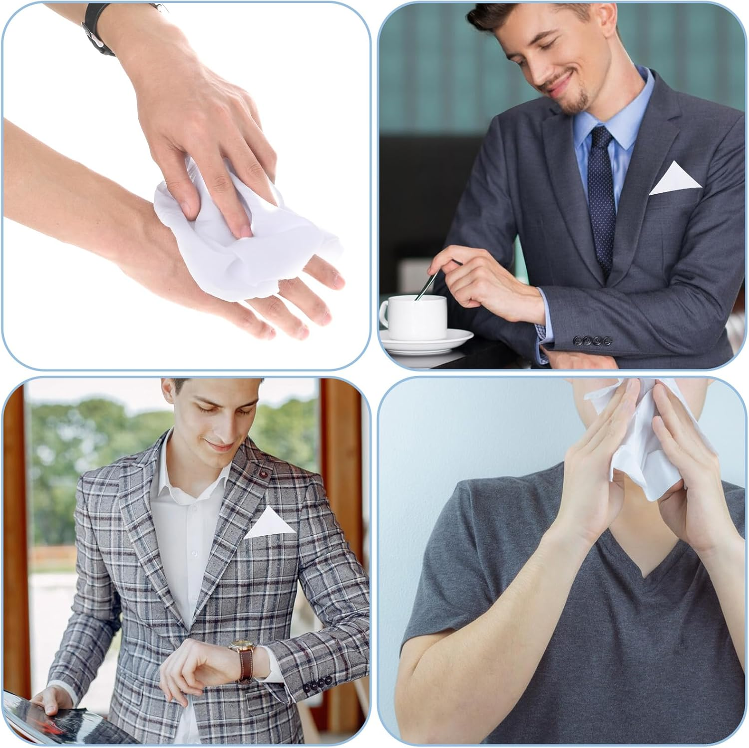 Piriuuo 3 Pcs Men'S Handkerchiefs, Soft Cotton White Hankie Handkerchiefs Sweat Absorbing Handkerchiefs Machine Wash White Pocket Square for Suit Small Sweat Cloth for Hand, Hankies, White, Large image number 4