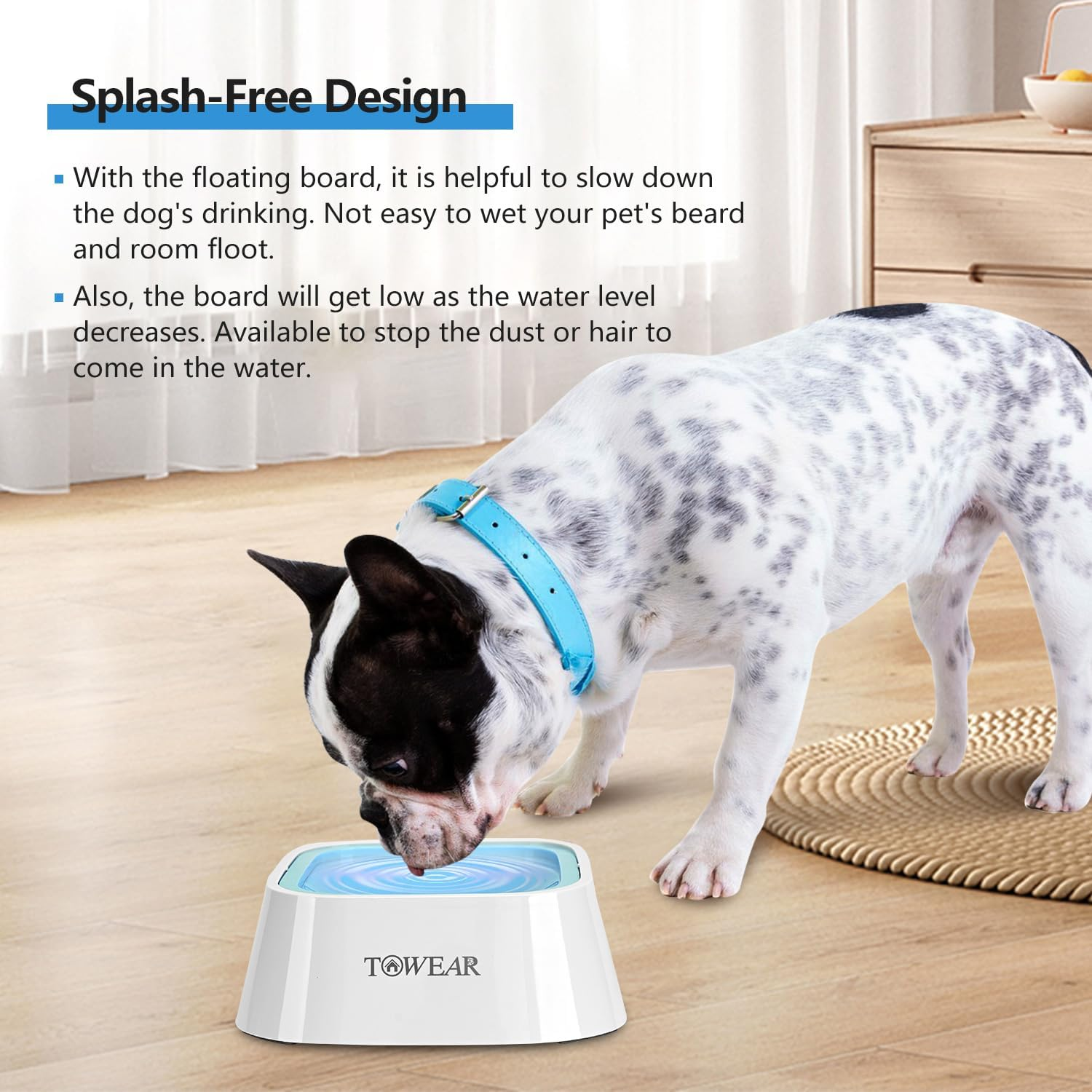 No Splash Dog Water Bowl with Floating Disk, 1.5L Slow Drinking Feeder, Anti-Overflow Anti-Choking No Spill Pet Water Bowl for Dog Cat Puppy Kitten (Sky Blue) - Black image number 7