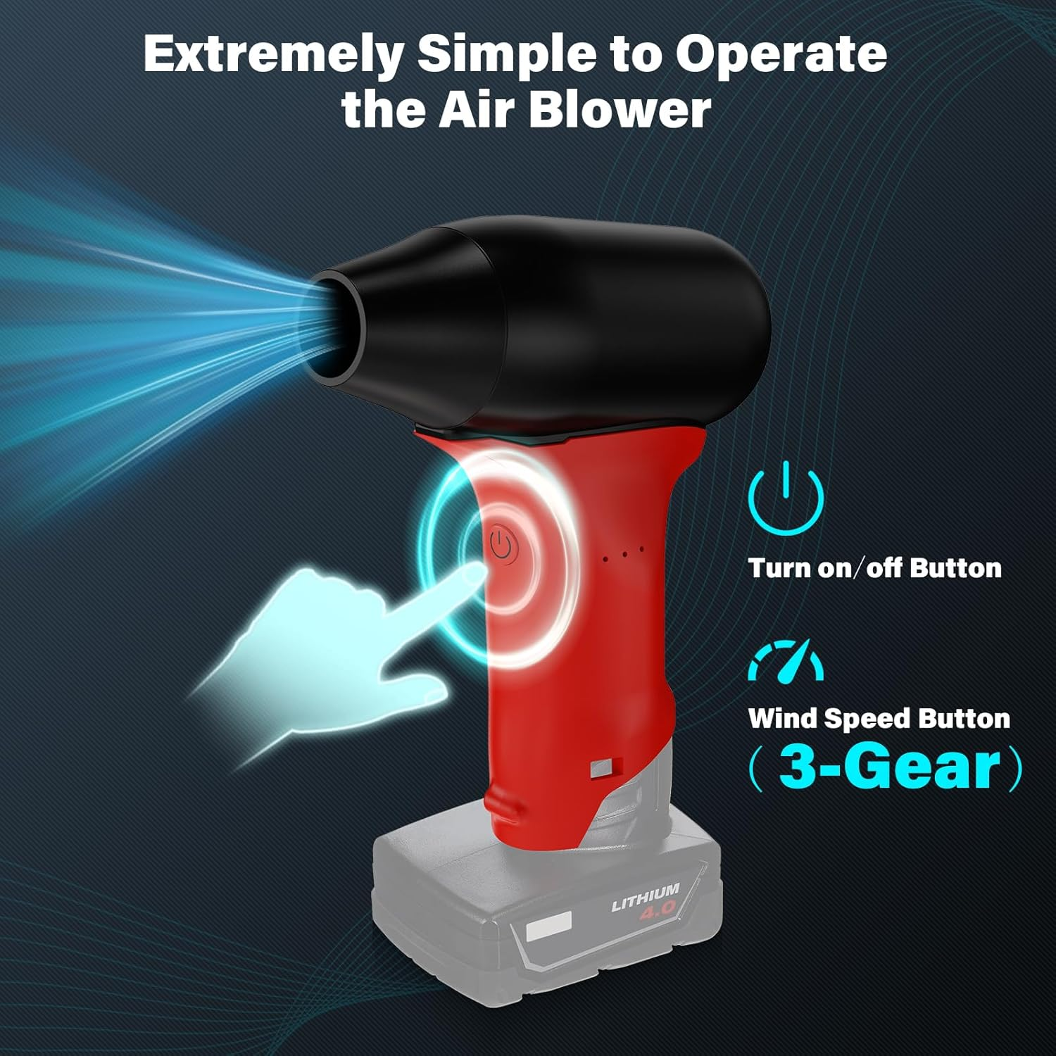 For Milwaukee M12 12V Lithium Battery Powered Jet Dry Blower, 130000RPM Compressed Air Duster, 3 Gear Adjustable Air Duster, Jet Fan Mini Blower for Tools, Car, Computer, Keyboard(No Battery) image number 2