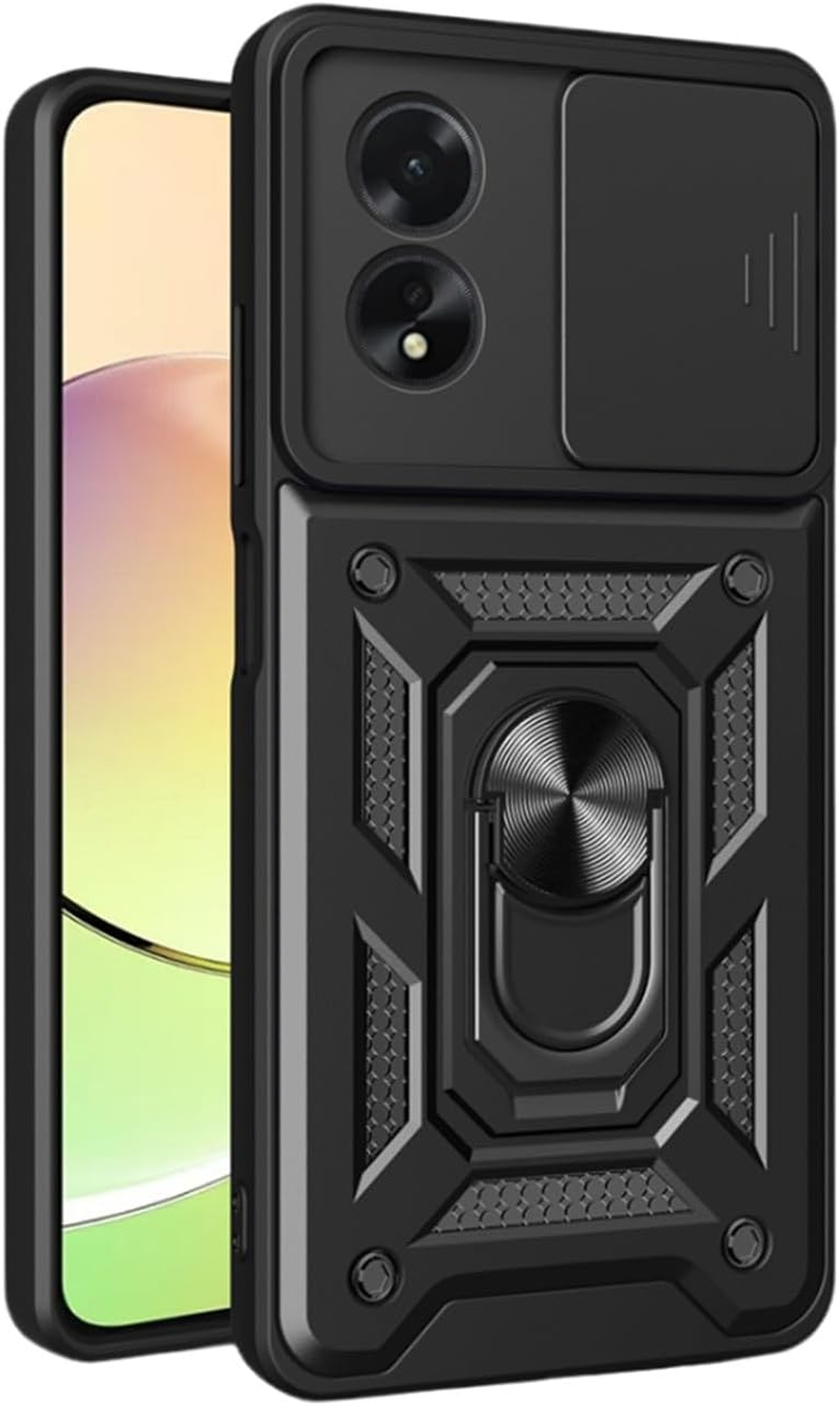 Nexue Case for Oppo A5 Pro 5G,TPU Rugged Heavy Duty Cover with PC Folding Bracket and Sliding Camera Lens Protection,Magnetic Car Mount Supported,Impact-Resistence, ﻿Black