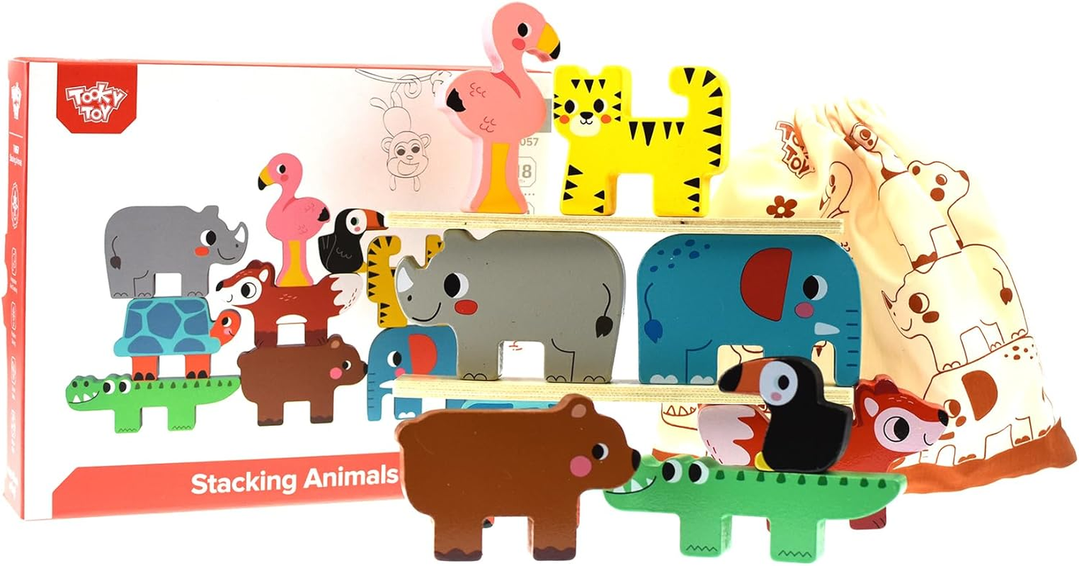 Tooky Toy Wooden Stacking Animals Blocks - Educational Animal Stacking Toy image number 3