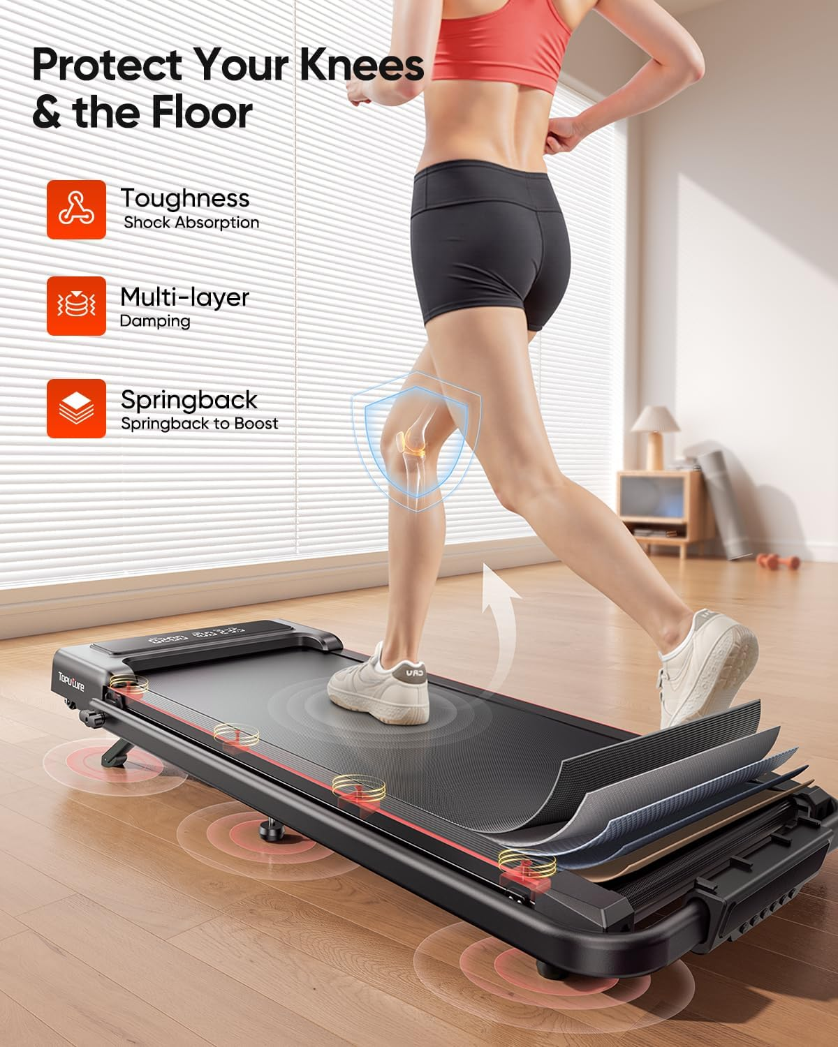 TOPUTURE 4 in 1 Foldable Walking Pad Treadmill with Incline and Handle Bar, 2.5HP with Dual Display and Mute Control, under Desk Treadmills for Home with App Bluetooth Folding Treadmill image number 1