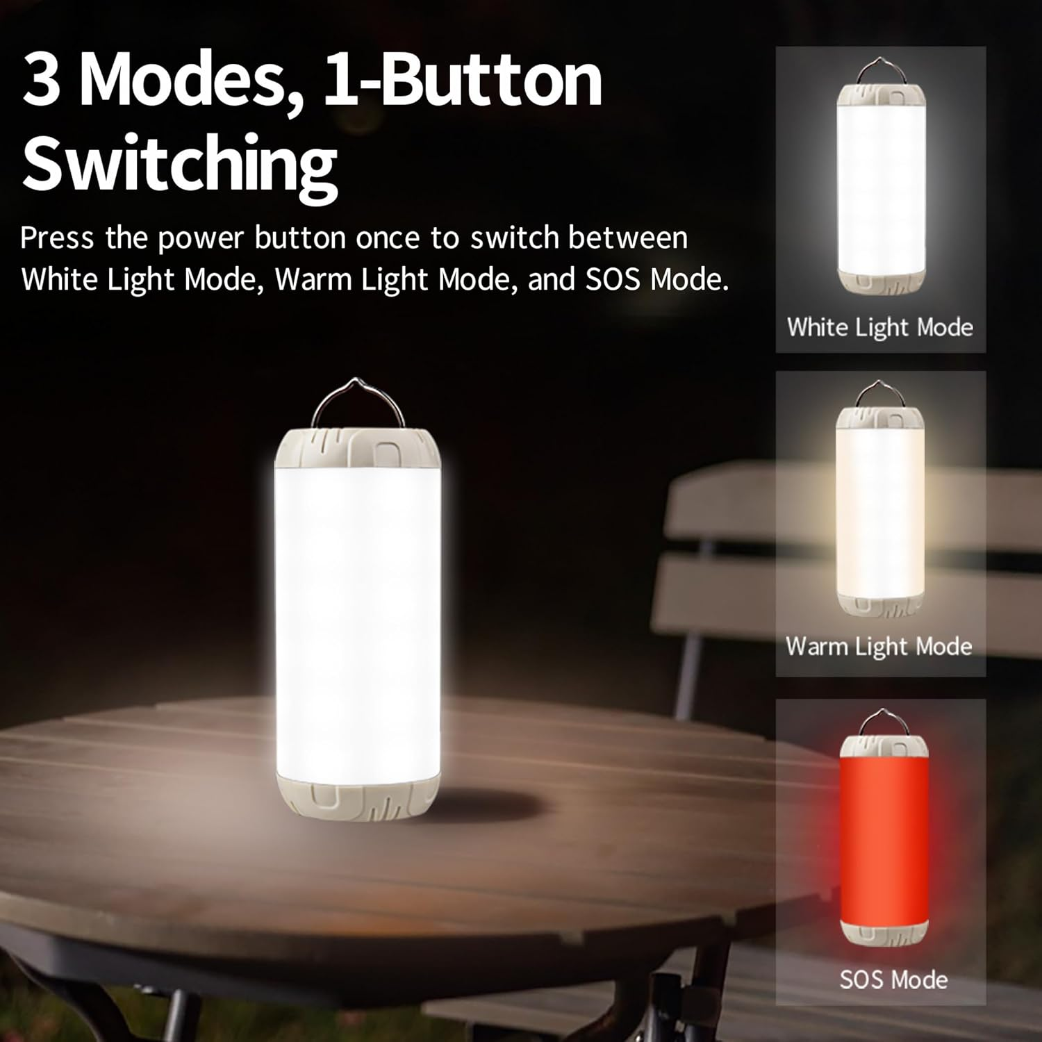 Rechargeable Camping Lantern, 1200 Lumens Ultra Bright Portable LED Lantern, up to 80 Hours Runtime, IP68 Waterproof, 3 Light Modes + SOS Emergency Light for Power Outages, Hiking, Hurricane image number 5