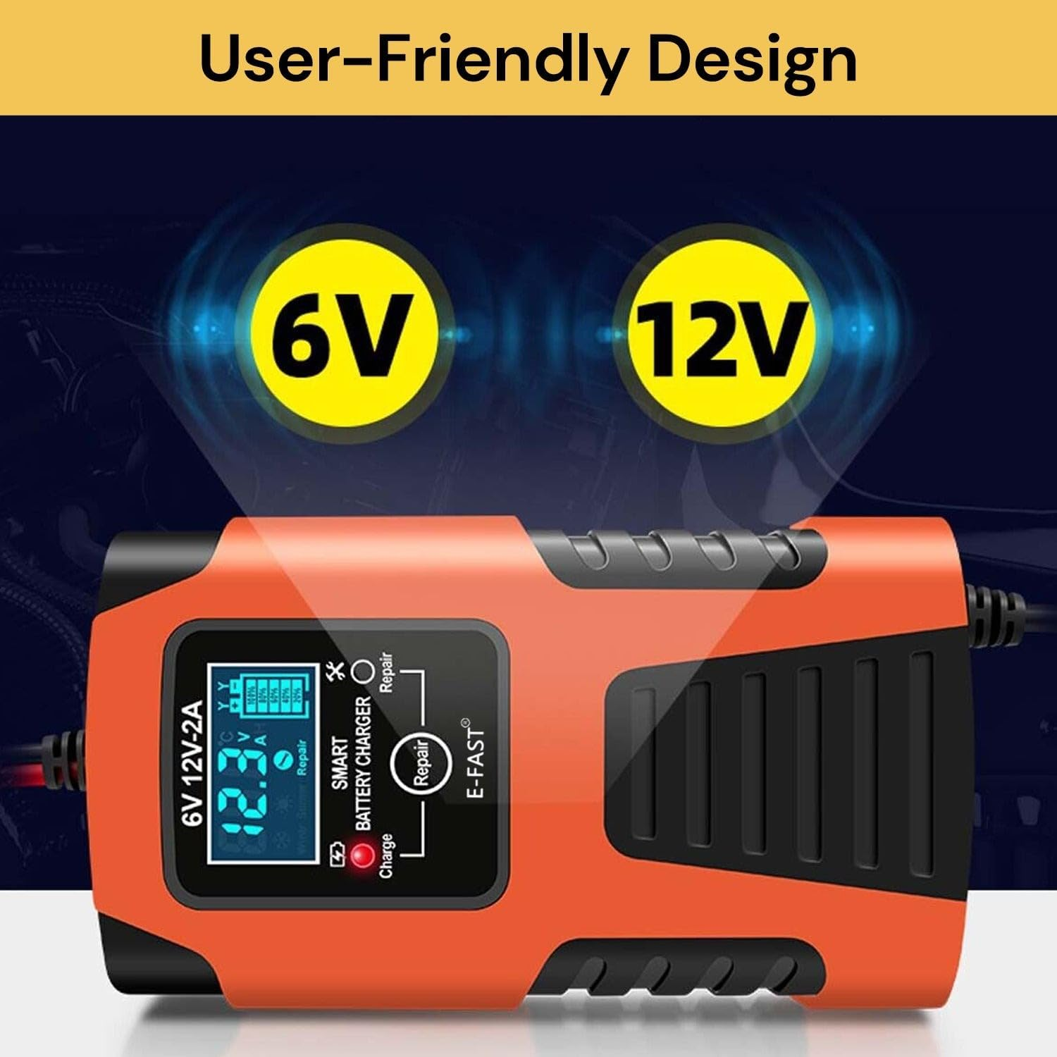 EZONEDEAL Battery Charger, Fully-Automatic Smart Car Battery Charger, Battery Maintainer Trickle Charger, Float Charger & Desulfator for Motorcycle, ATV, Lithium and Deep Cycle Batteries image number 4