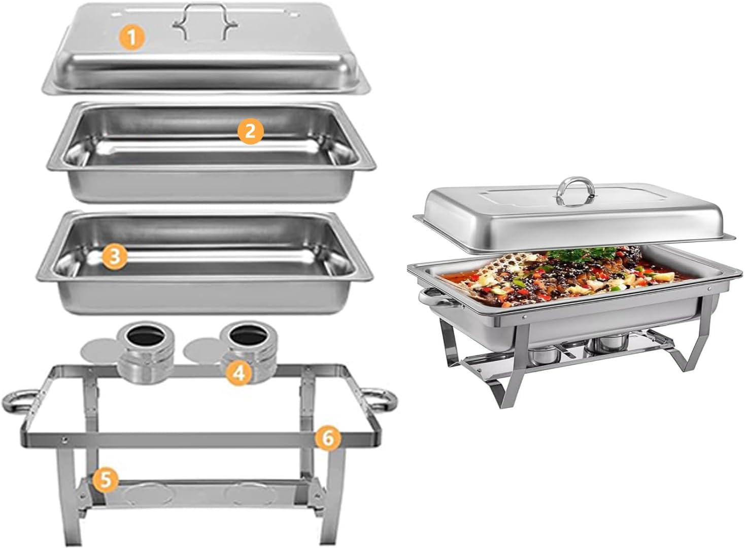 Chafing Dish Buffet Set with Covers 9L Chafing Dish Stainless Steel Food Buffet Warmer Pan, Buffet Servers and Warmers for Catering Event Party Banquet (1PCS 1 Trays)