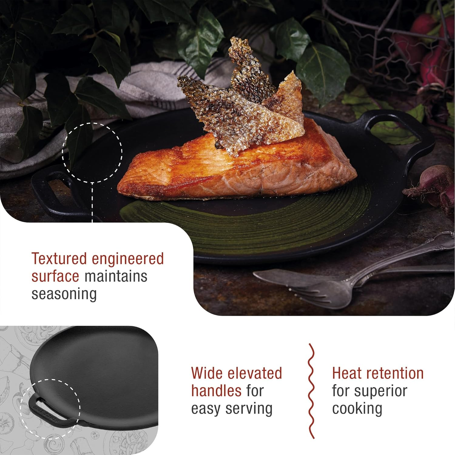 Victoria Induction Cooking Plate for Pizza Enamelled Cast Iron, 25 Cm Frying Pan with Handles, Fire, Barbecue, Oven, Ceramic Hob, Gas, Comal Toxic-Free PTFE Free image number 2