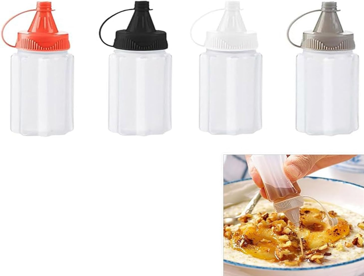 Roczential 4 Pieces Mini Squeeze Bottles Bento Box Plastic Condiment Bottle Tomato Ketchup Salad Honey Dressing Container(8 X 3.2Cm) image number 5