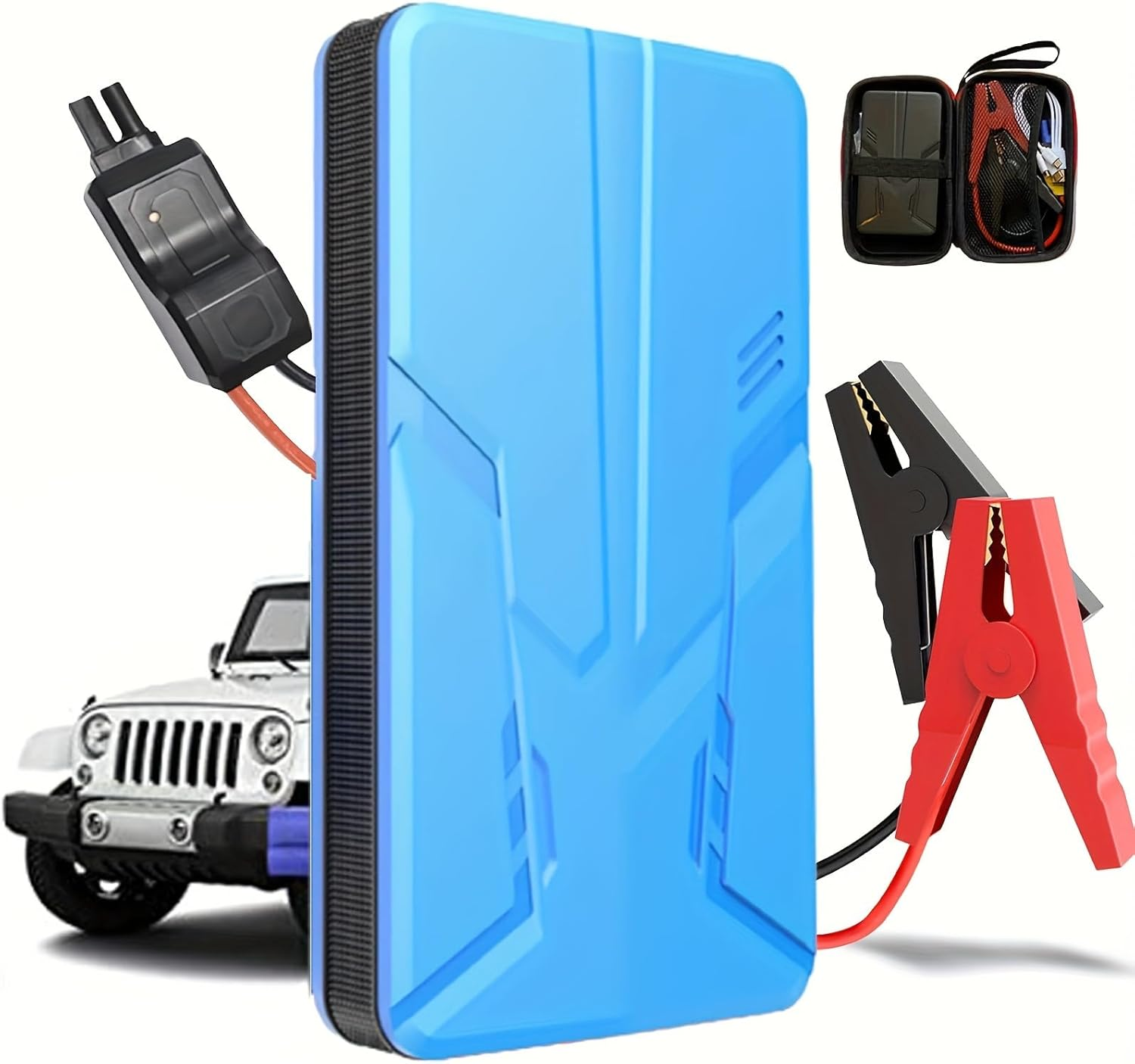 Maiosfy Car Jump Starter 30000Mah Power Bank Portable Battery Pack Starting Device with Smart Clip Protection Emergency Auto Booster for Vehicles SUV 7L Gasoline & 5.5L Diesel (Blue, Standard Size)