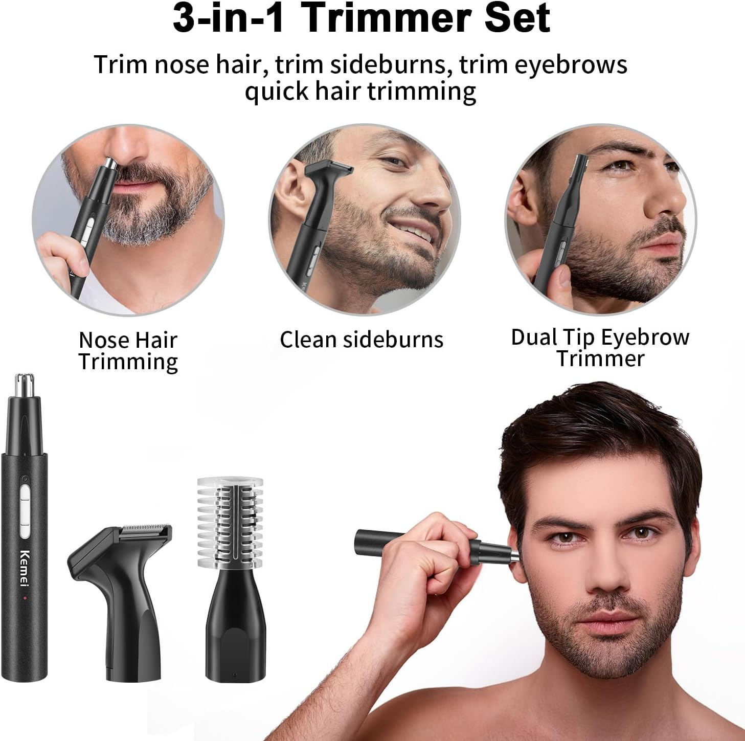 KEMEI Professional Hair Clippers for Men, Cordless Barber Clipper Beard Trimmer Foil Shaver Nose Eyebrow Ear Trimmer Set, USB Charging Complete Electric Hair Cutting Kit with 11 Guide Combs image number 5
