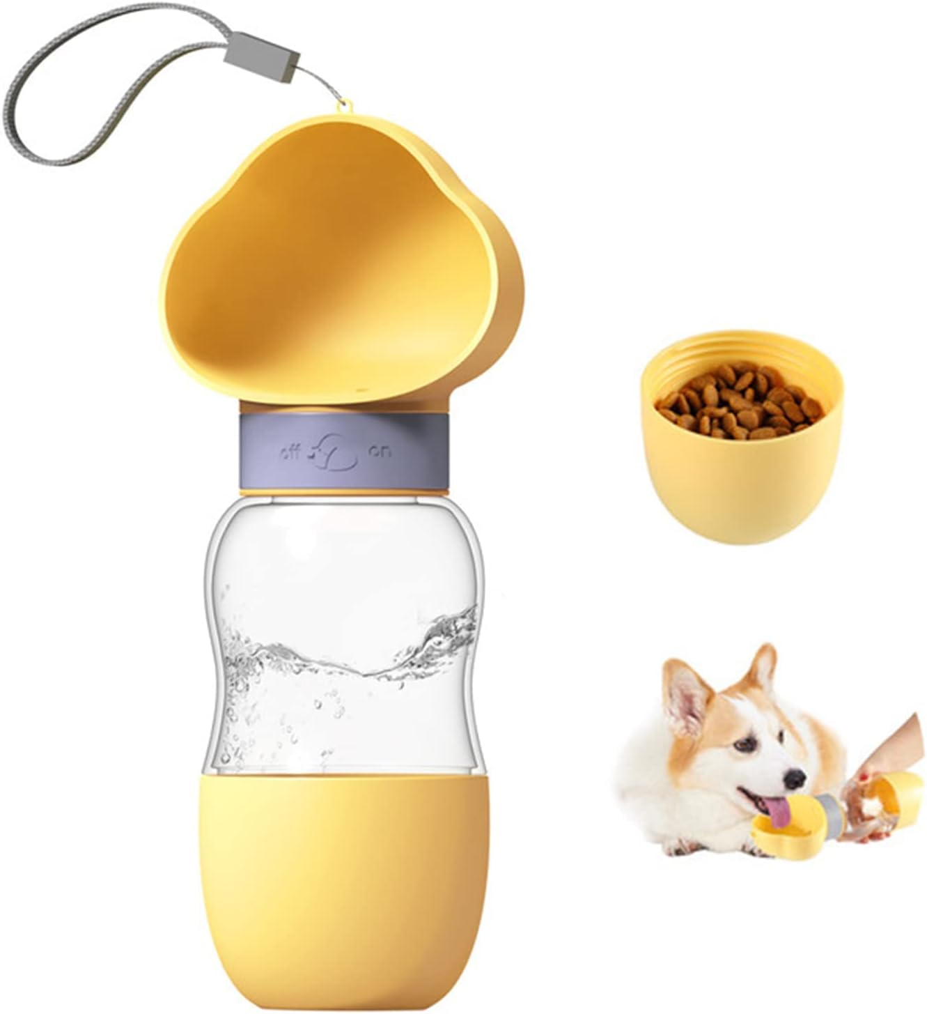 Zalati Dog Water Bottle 2-In-1 Portable Dog Water Feeder Container Feeding Bowl for Hiking Travel to Go 12.7 Oz
