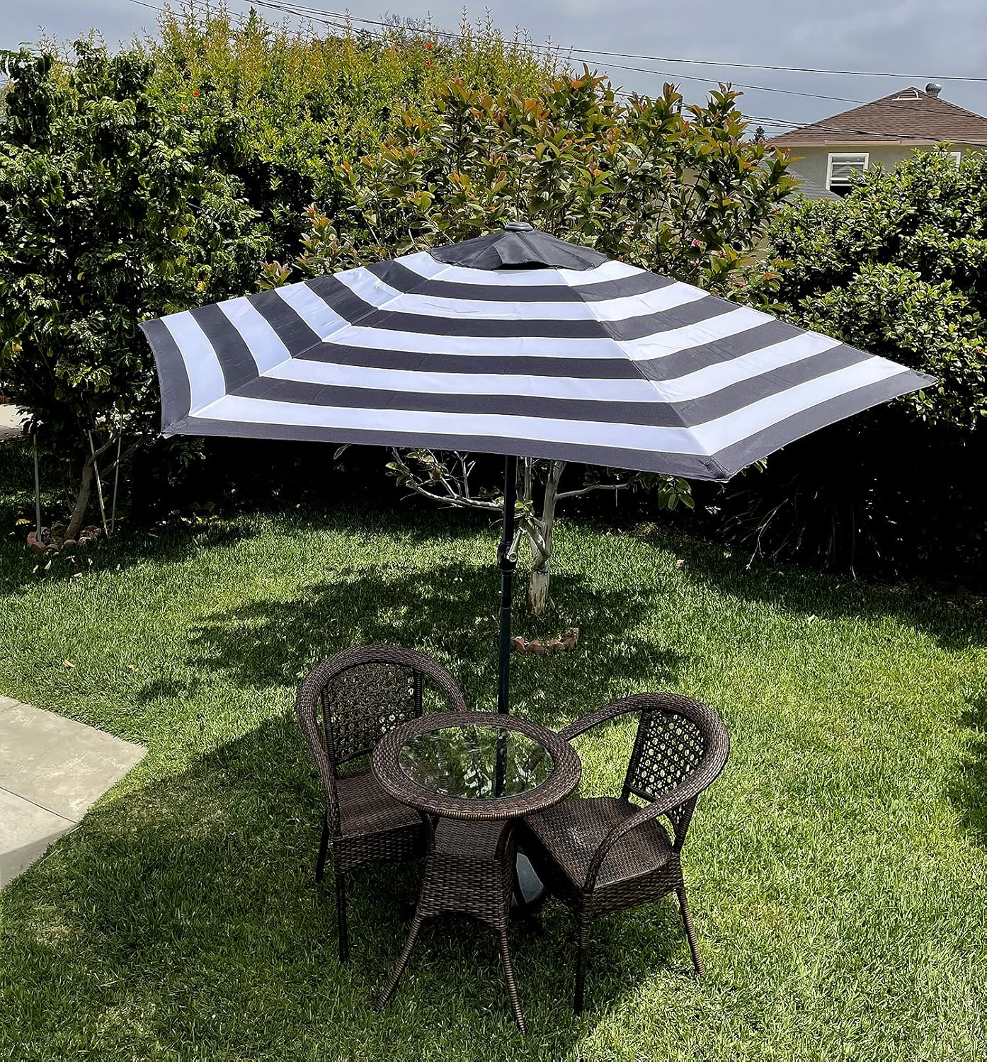 BELLRINO Replacement 9 Ft 6 Ribs BLACK/WHITE STRIPE" STRONG & THICK" Umbrella Canopy (Canopy Only) image number 4