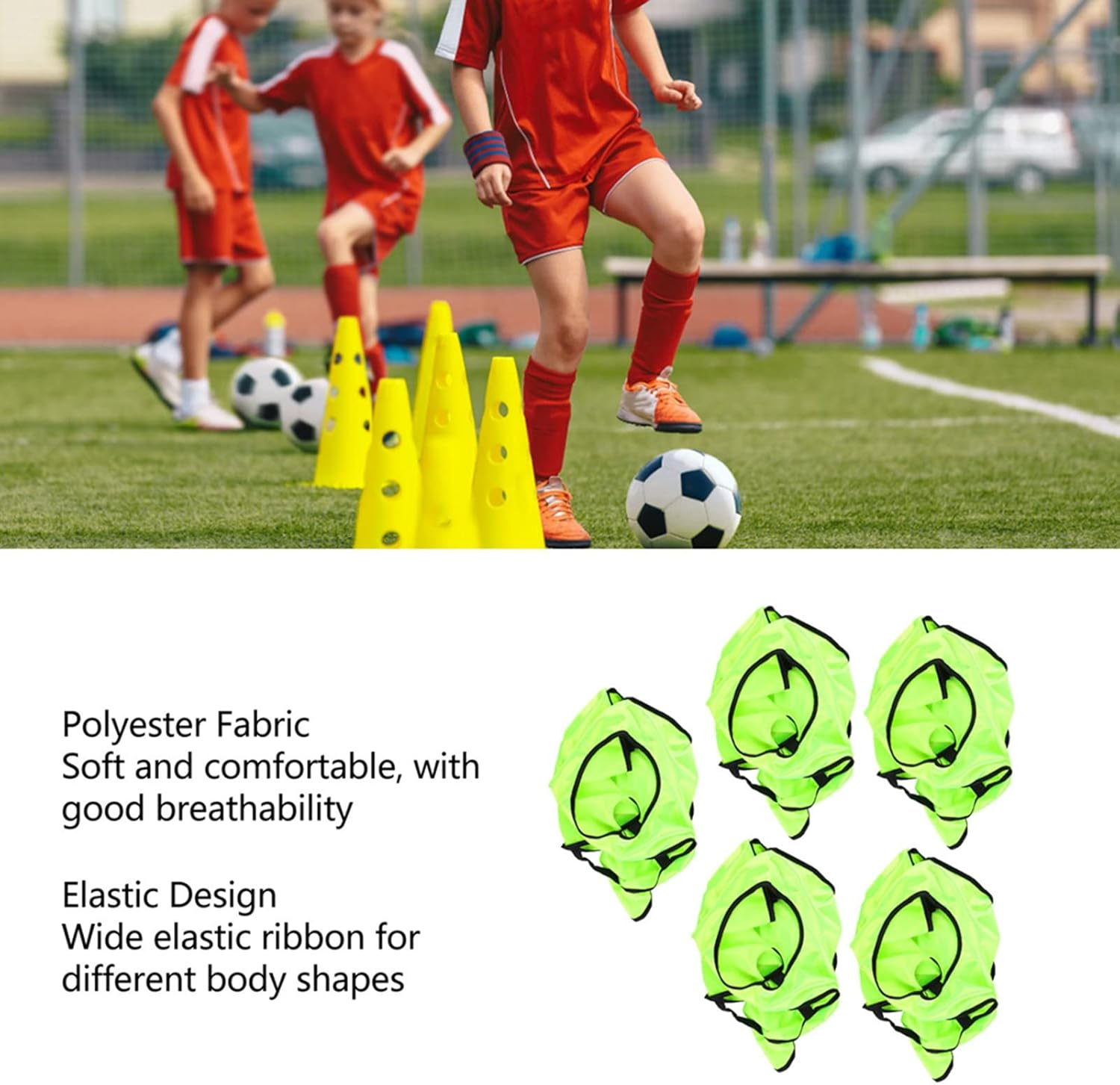 Kids Training Tank Top, 5 Pieces Breathable Sports Practice Bibs for Outdoor Activities (Fluorescent Green)