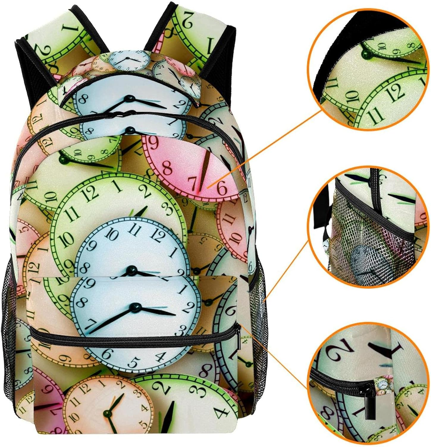 Clock Backpack Students Shoulder Bags Travel Bag College School Tote Backpacks image number 4