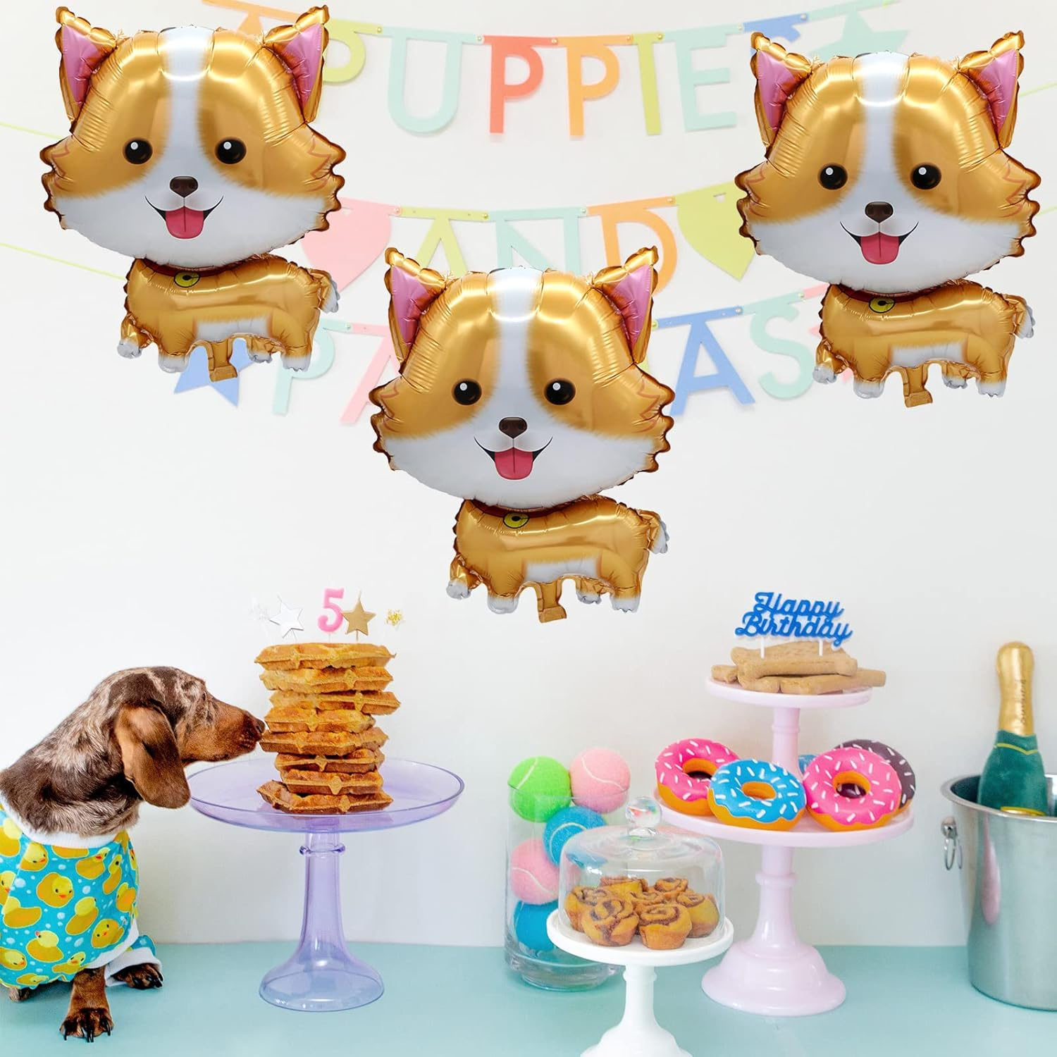 5Pcs Pet Dog Balloons Cute Corgi Foil Mylar Balloons for Birthday Baby Shower Lets Pawty Themed Pet Party Decoration Supplies image number 6