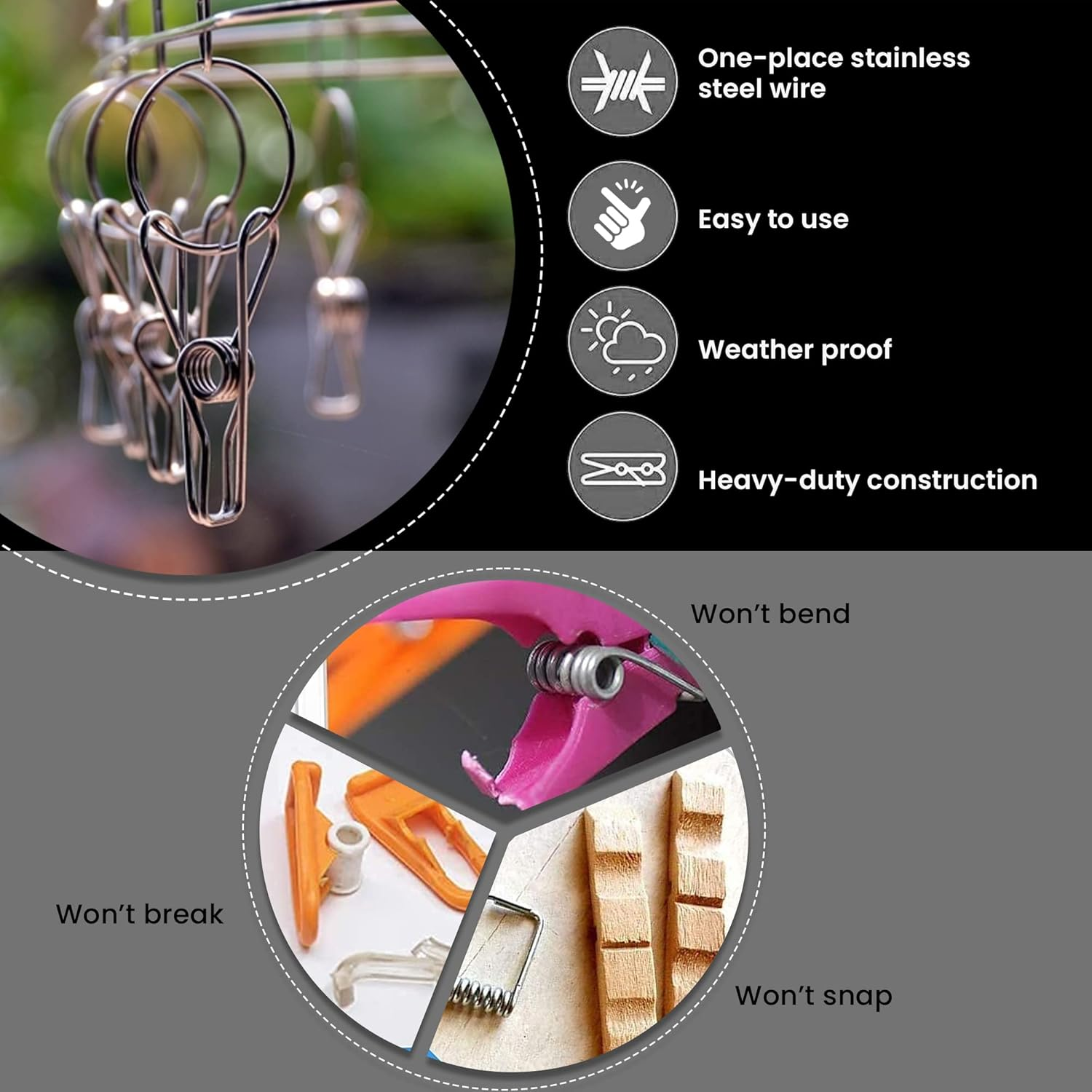 DIRECT from FACTORY Stainless Steel Pegs (Pack of 80) &ndash; 5.5X1.3X2.5 Cm, Metal Hanging Clips for Clothes, Towels, Socks, Pictures, Paper &ndash; Heavy Duty, Windproof, Multipurpose Wire Pins for Laundry image number 6