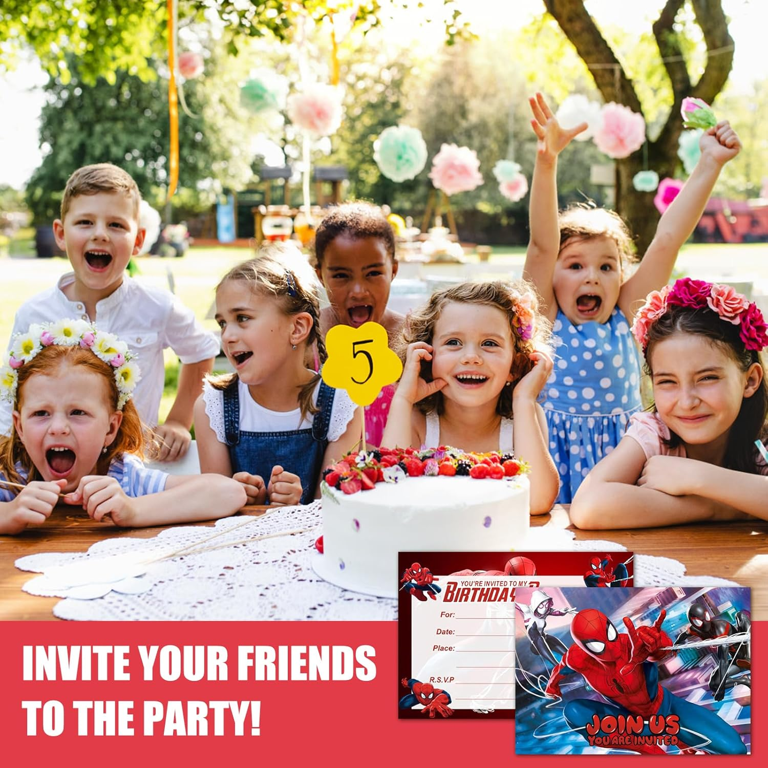 20Pcs Spiderman Party Invitations for Kids, Spidey Theme Birthday Party Invites Card for Girls Boys Birthday Celebration Party Supplies image number 2