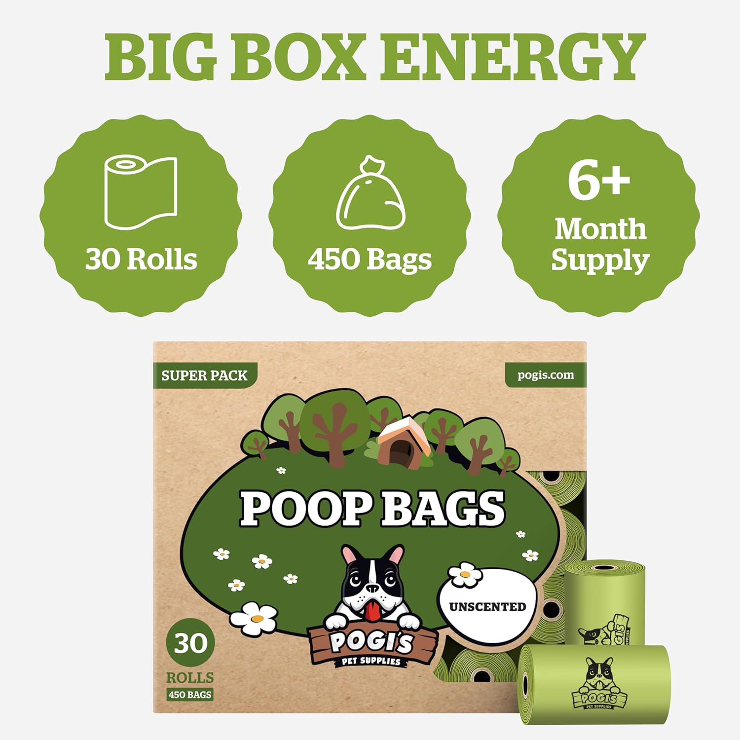 Pogi&rsquo;S Poop Bags - 30 Unscented Rolls (450 Bags) - Earth-Friendly, Leak-Proof Pet Waste Bags image number 1