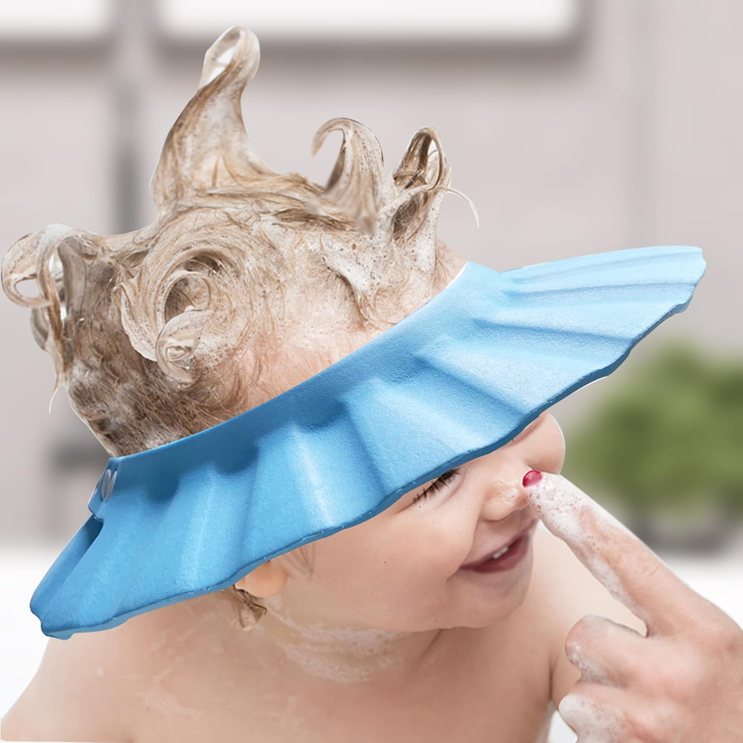 Baby Shower Cap Soft Adjustable Baby Bath Head Cap Visor for Washing Hair Shower Bathing Protection Bath Cap for Toddler, Baby, Kids, Children (Blue) image number 3
