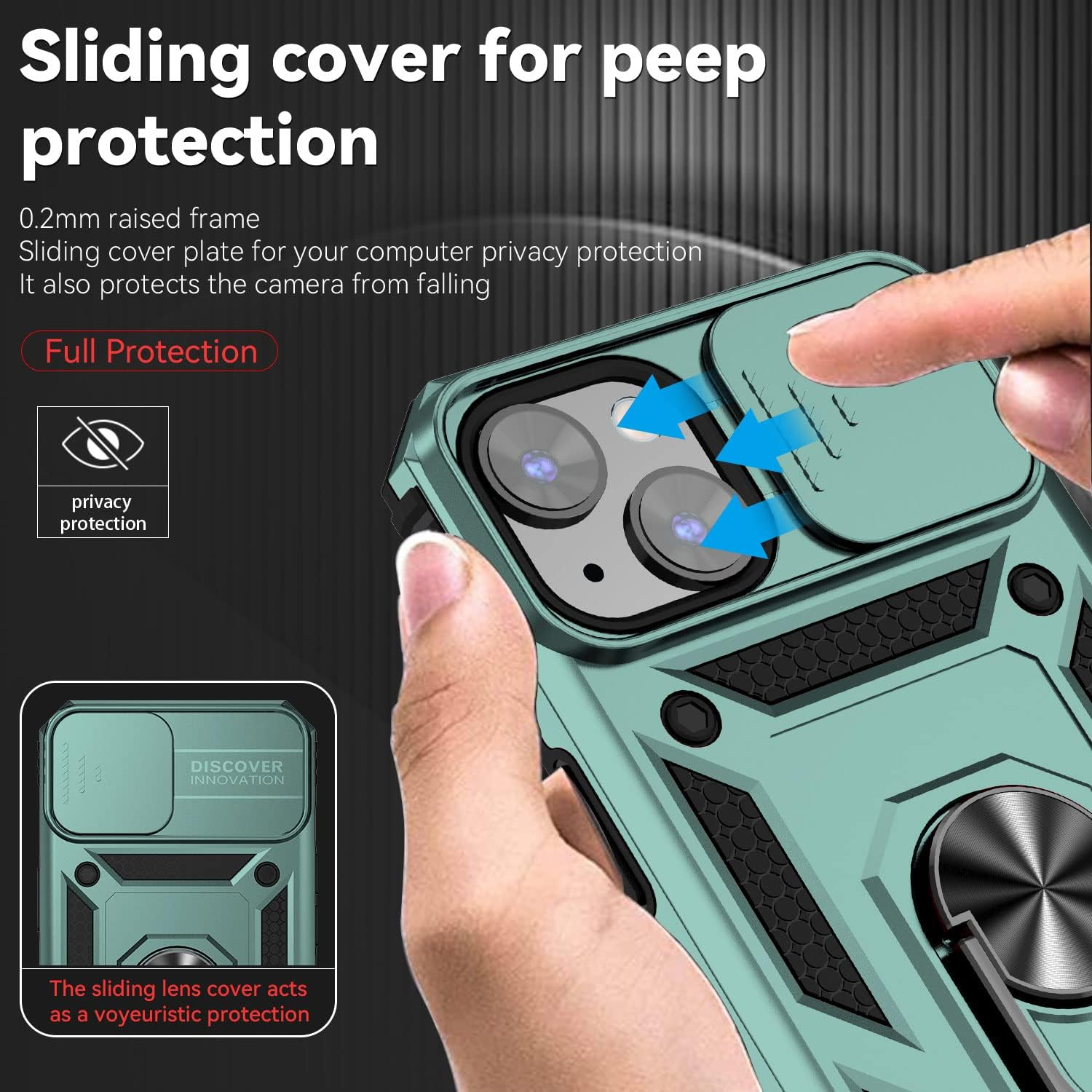 QIWEIQING Iphone 14 Case Plastic Back Cover TPU Bumper Mobile Phone Case 360 Degree Metal Ring Stand Heavy Duty Military Grade Protection Hybrid Shockproof Case for Iphone 14 / Iphone 13. Green JXT - Green image number 6