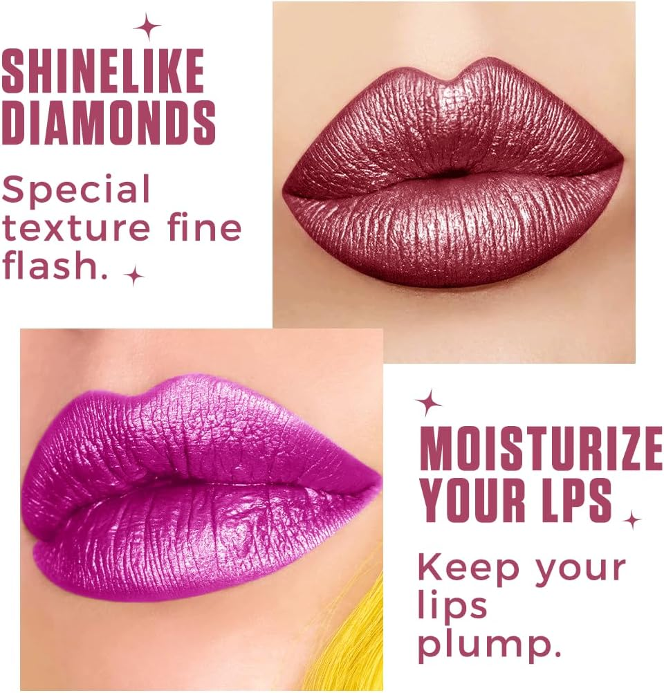 Metallic Pearl Lipstick - 5 Luxe Shades, 3D Shimmer Finish, Lightweight and Nourishing, High Impact Lipcolor,Magnetic Case, Long-Lasting Hydrating Lip Makeup (03 GILDED COCOA) - 01 Gold-Flecked Ruby image number 5