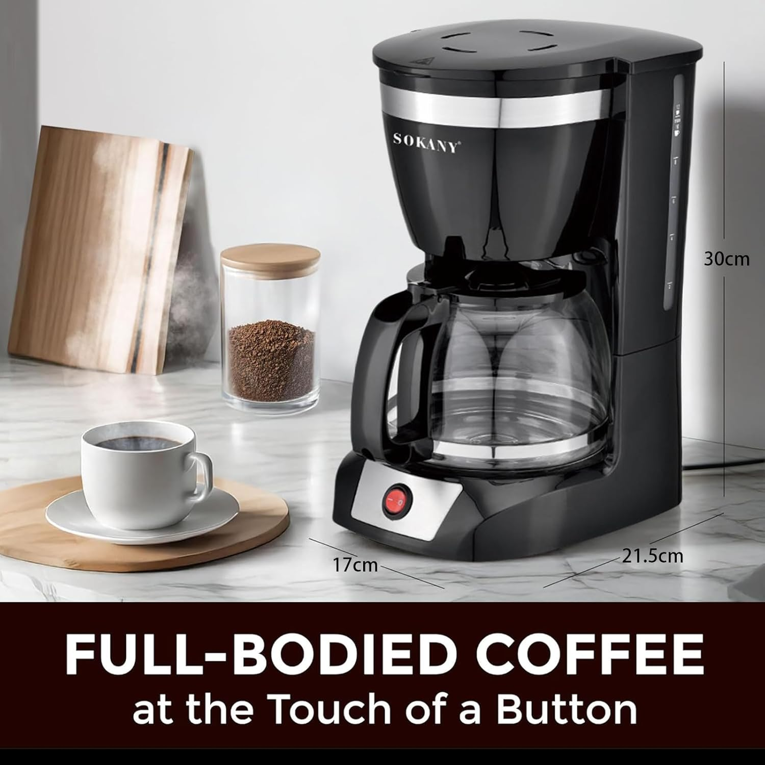 XIULIUU Coffee Maker, 12 Cup Coffee Pot with Reusable Filter, Keep-Warm Function, One-Touch On/Off Clear Water Level Window Coffee Machine, Black Electric Coffee Maker image number 6