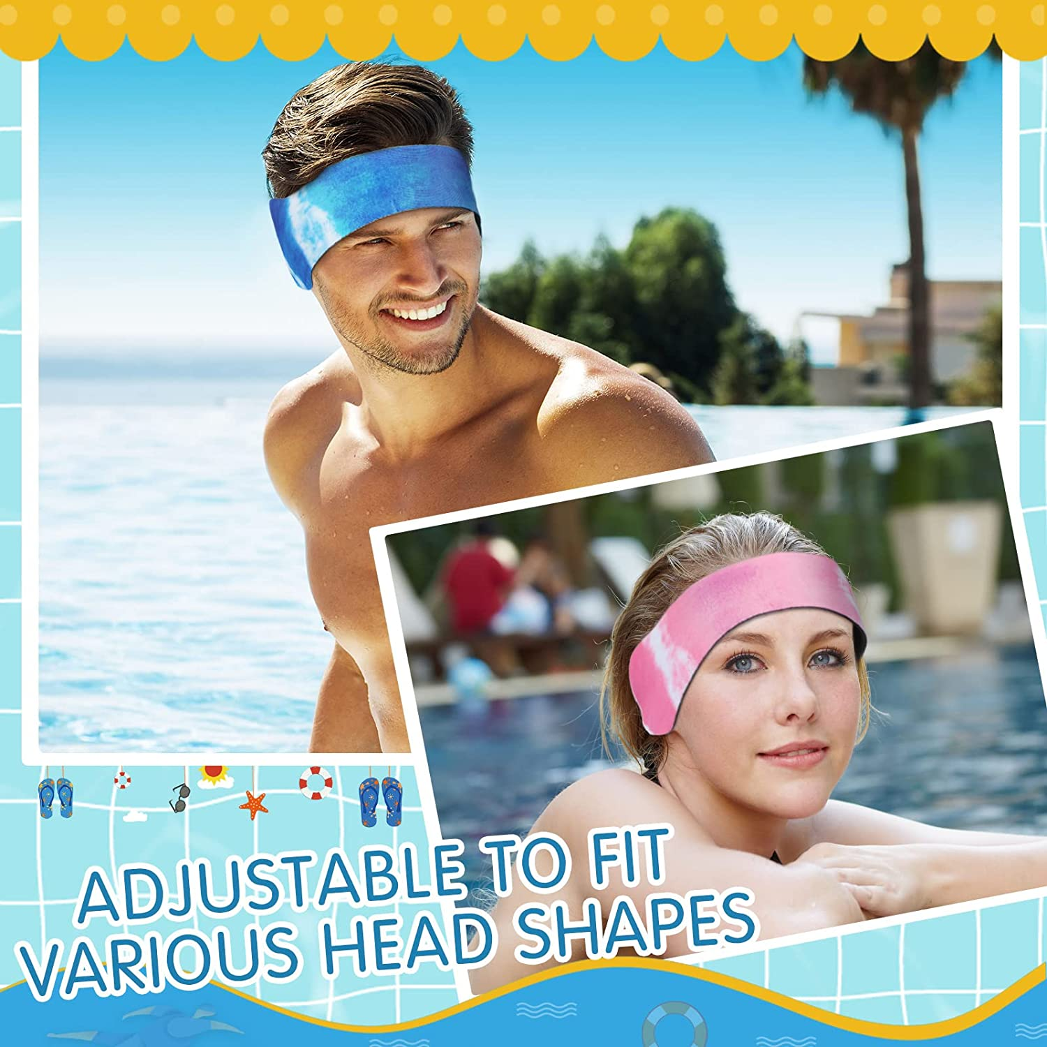 3 Pieces Swimming Headband Waterproof Swim Ear Band Elastic Ear Protection Band for Swimmers Adult Men Women Kids Block Water Secure Earplugs Water Protection Bath Shower Pool Beach (Tie Dye Style) image number 5