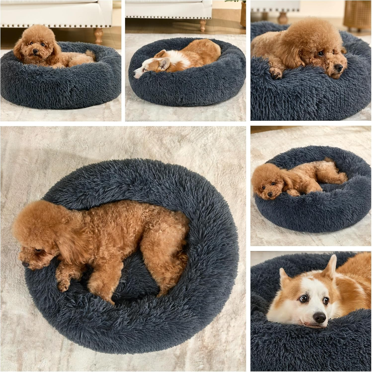 Kimpets Snuggle Dog Bed, Comfy Calming Dog Bed, Machine Washable Dog Bed for Medium Dogs, Cute&Fuzzy&Anti Anxiety Dog Bed, 27.5'' Soft Bean Dog Bed, up to 25Lbs Cozy&Comfy Dog Beds for Medium Dogs image number 2