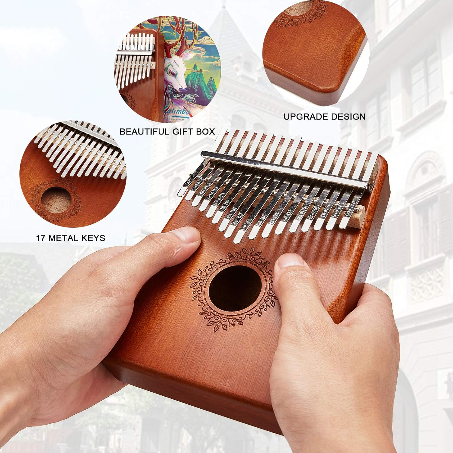 Kalimba 17-Keys Thumb-Piano Mbira-Kalimba - with Study Instruction and Tune Hammer Portable Mbira Sanza African Wood Finger Piano Kids Adult Beginners Professional Birthday Gift