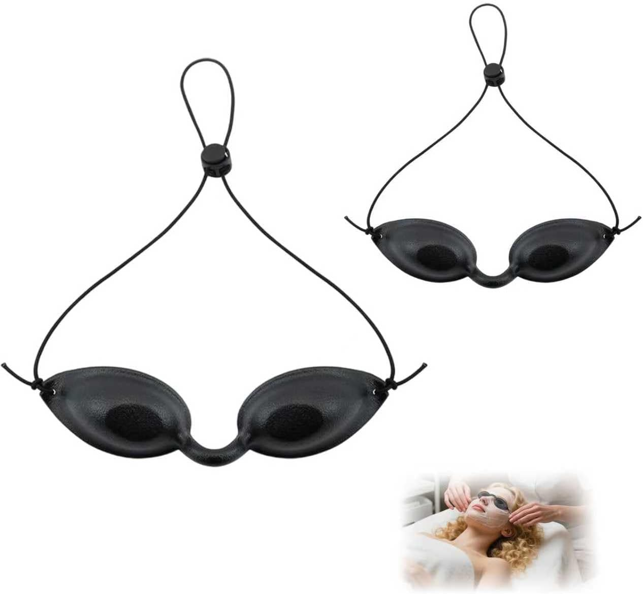 Infrared Light Therapy Safety Goggles - LED Glasses Eye Protection for IPL UV Treatments Sunbathing - Adjustable Strap Soft Silicone 2 Pcs with Transparent Glasses Cases Black image number 5
