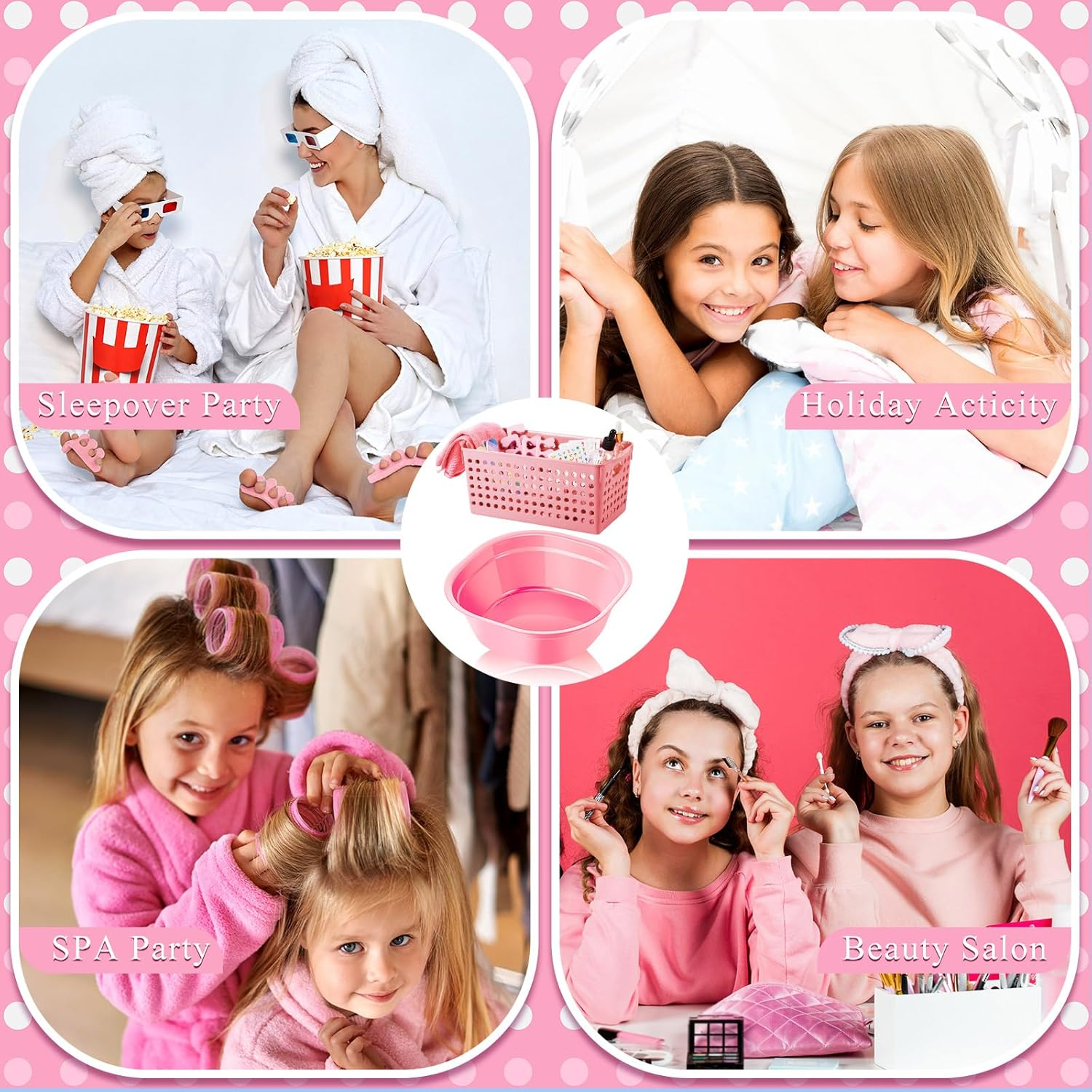 Mumufy 6 Sets Kids Foot Spa Kit for Girl Spa Party with Pink Washbasin Salon Towels Nail Kit for DIY Manicure and Pedicure Set with Foot Care for Sleepovers Slumber Party(Light Pink) image number 3