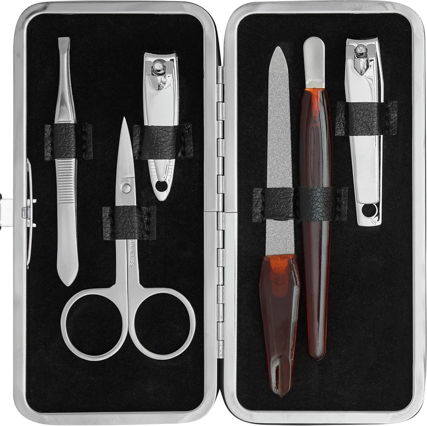 Manicure Set Nail Essentials Travel Manicure Set for Men and Women 6-Piece Nail Scissors, Nail File, Tweezers, Nail Scraper, Large and Small Nail Clippers Case with Side Button Closure image number 5