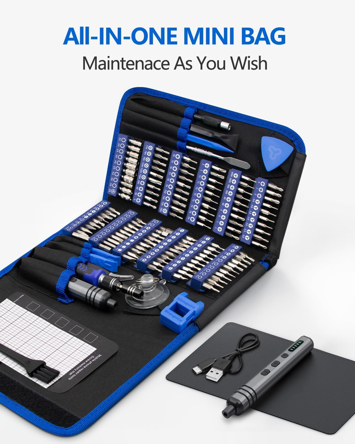 Unamela Mini Electric Screwdriver Set: 140 in 1 Small Electric Screwdriver Cordless - 120 Precision Bits, 5 Torque Settings, LED Light, Magnetic Power Screwdriver Repair Tool Kit for PC RC Electronics image number 1