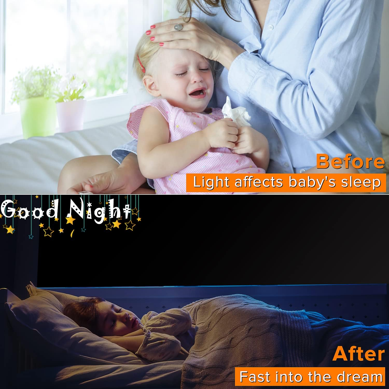 Blackout Blinds, (400 X 145CM) Portable Blackout Curtains, 100% Blackout Material Temporary Blackout Blinds for Baby Nursery, Bedroom, Dorm Room, or Travel Use image number 5