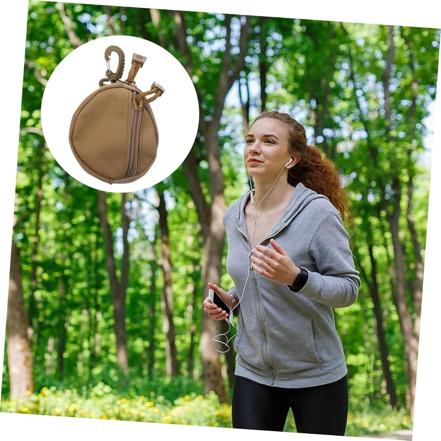 Outanaya Portable Coin Purse and Utility Pouch, Polyester Storage Bag with Hanging Strap, Brown Compact Earphone Carry Case for Outdoor Sports and Travel - Black image number 3