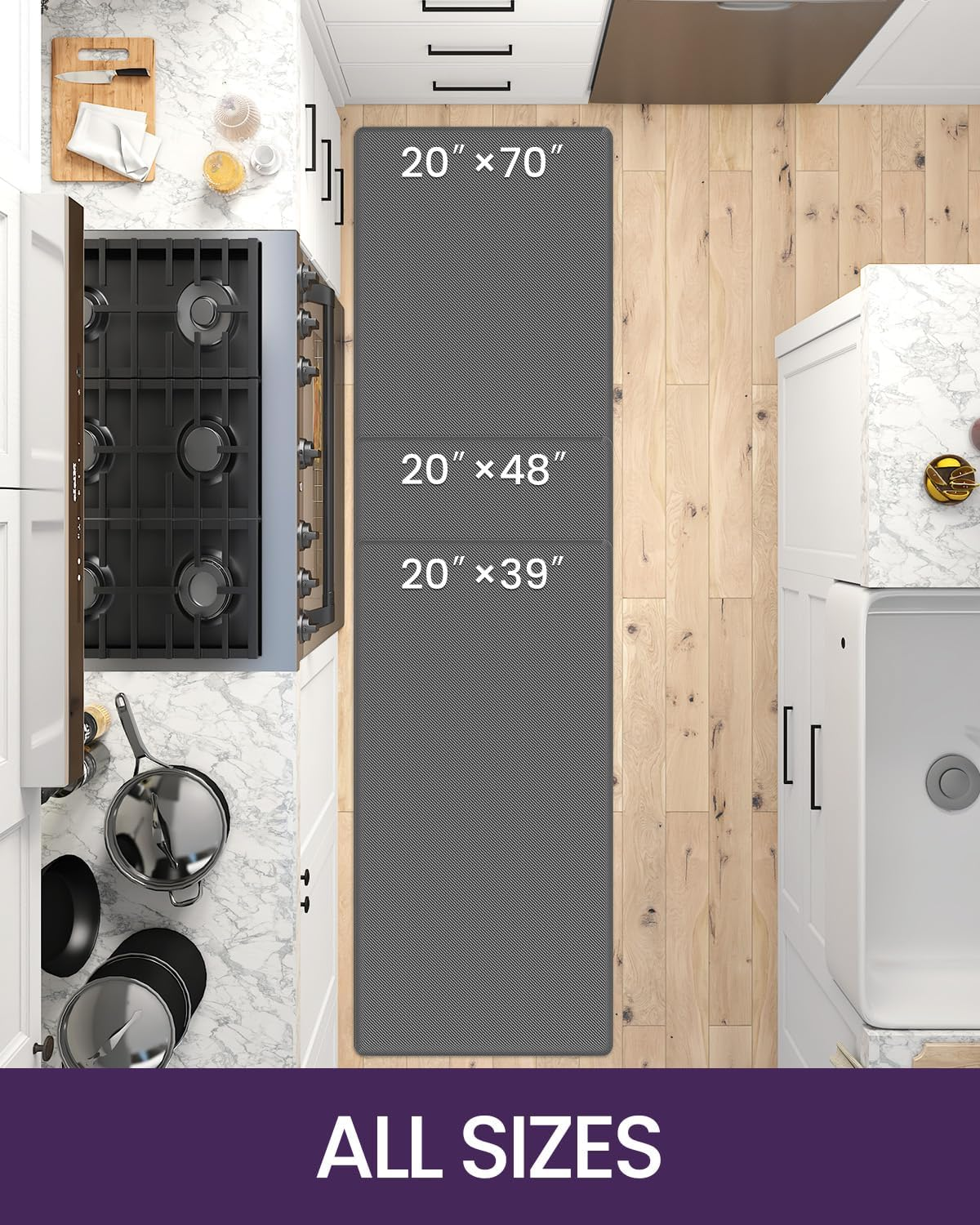 DEXI anti Fatigue Kitchen Mat, Stain Resistant, 1.8Cm Thick, Padded Cushioned Floor Comfort Mats for Home, Garage and Office Standing Desk, 51 X 99Cm, Grey