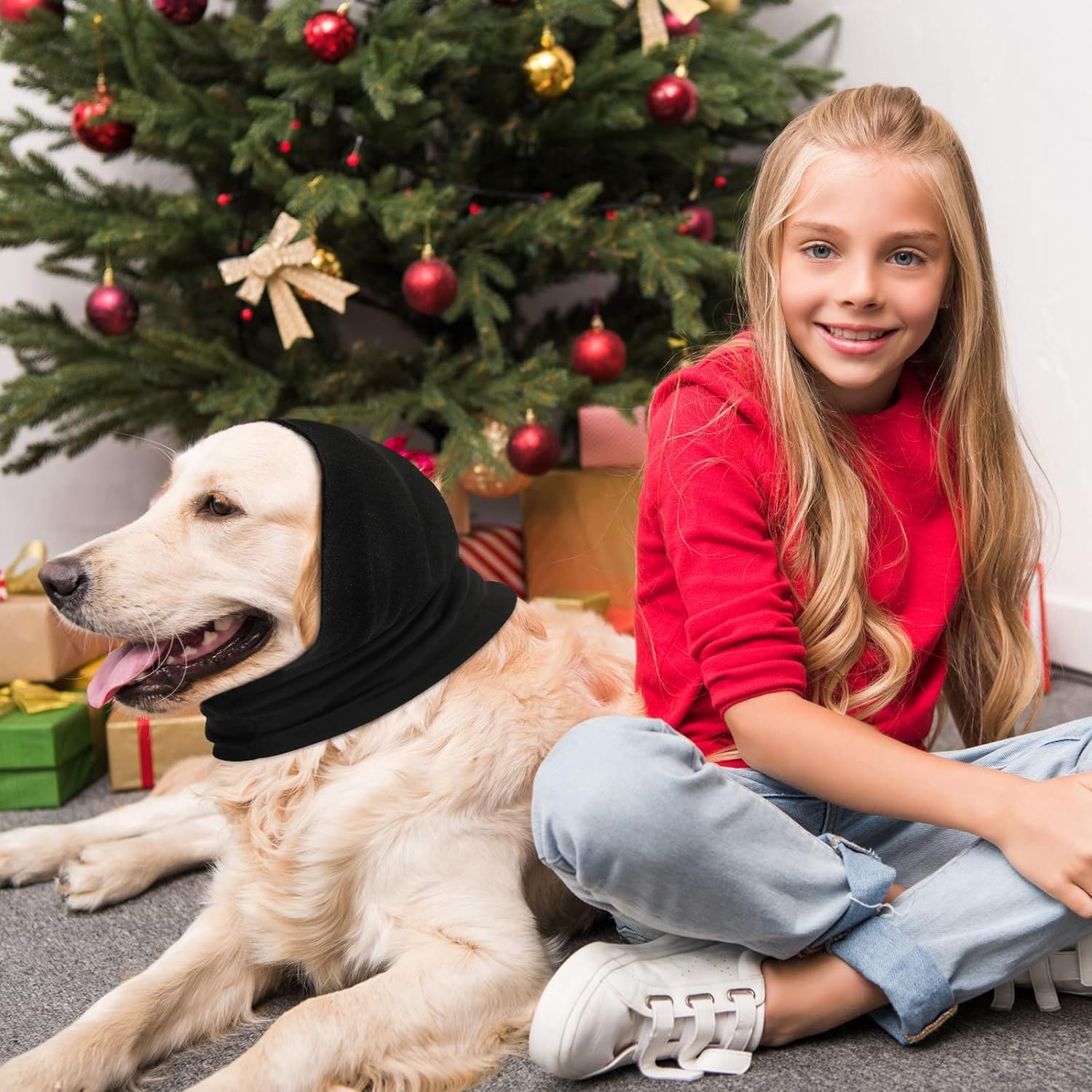 IONPSHG 2PCS Quiet Ears for Dogs Dog Hoodies Hat Calming Dog Hood for Noise Protection No Flap Ear Wraps Pet Soft for Anxiety Relief Calming Grooming Neck Ear Warmer & Calming (L) image number 5