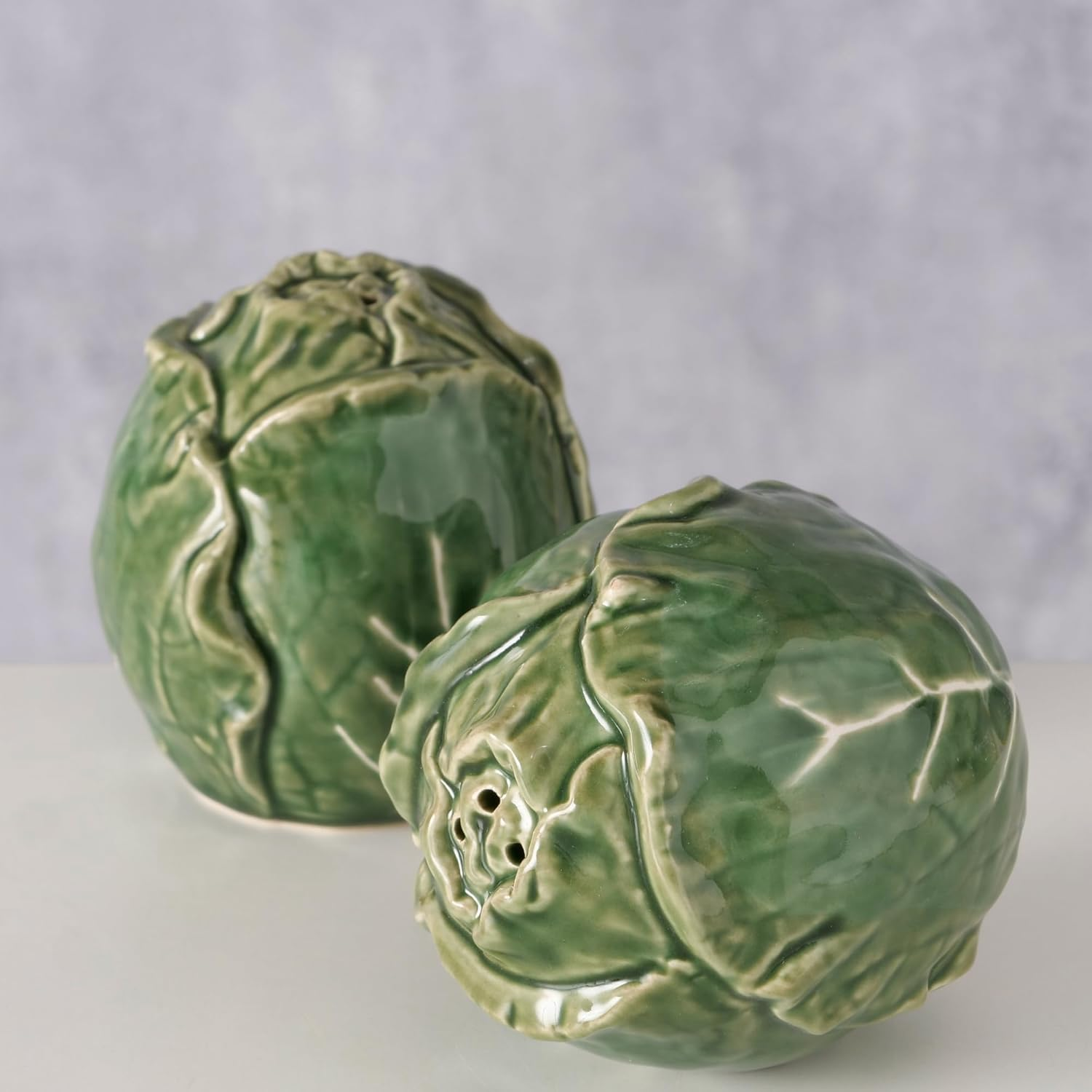 BOLTZE Cabbage 2054415 Shaker Set of 2 Green Ceramic Height 7.5 Cm Capacity 135 Ml Dishwasher Safe Salt & Pepper Shaker Spice Shaker image number 1