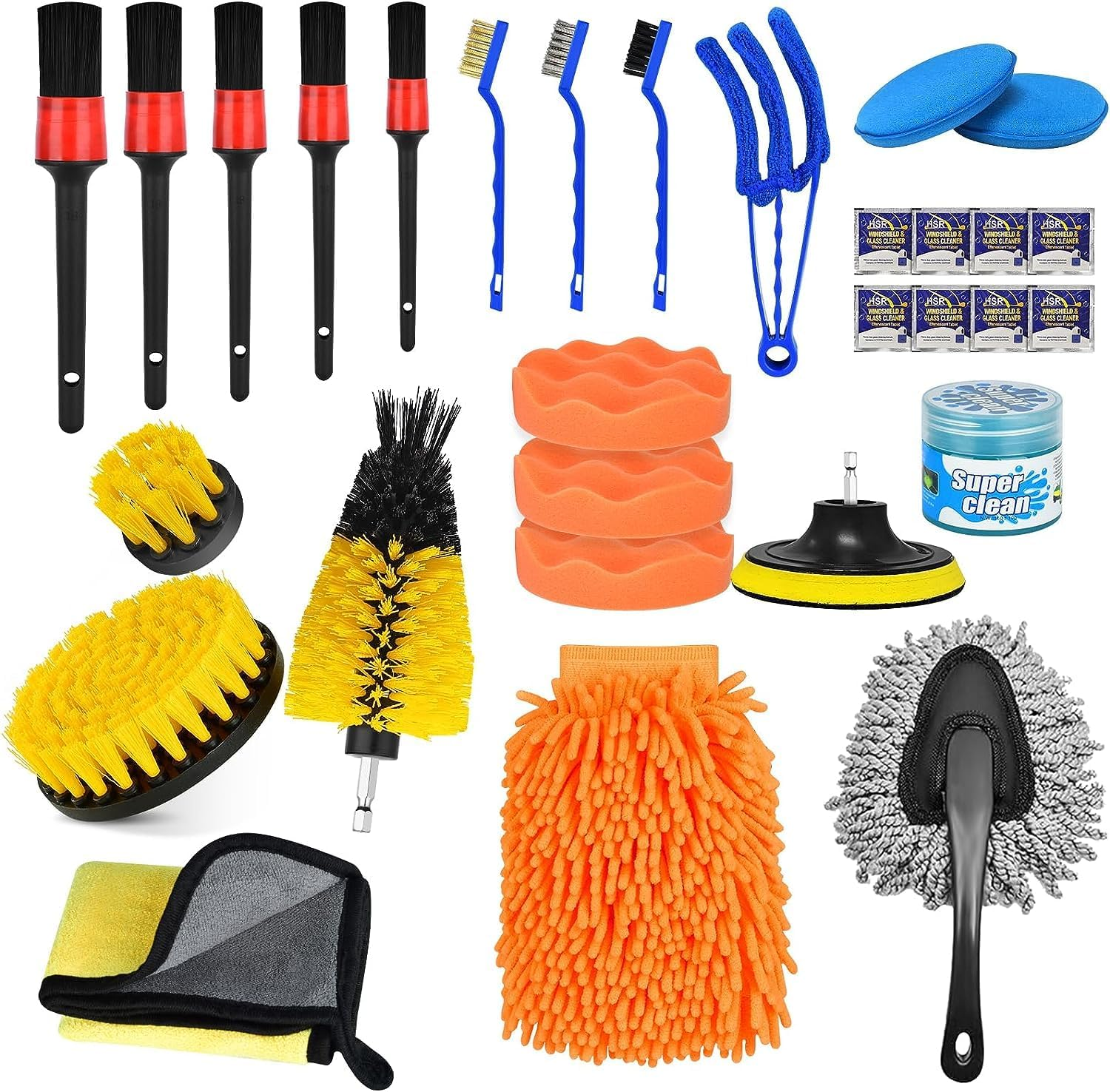 30 Pcs Car Cleaning Kit Interior Detailing Brush Kit, Car Detailing Drill Brush Set with Cleaning Gel, Microfiber Towels and Wax Sponge, for Car Interior Exterior Cleaning, Dashboard, Wheel image number 4
