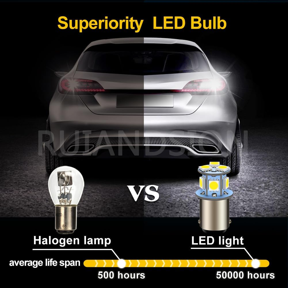Ruiandsion BA15D 1130 1142 1176 LED Marker Light Bulbs 12V Non-Polarity 6000K White 5050 8SMD Chip LED Bulb for Reverse Light Turn Signal Tail Light Pack of 2 image number 3