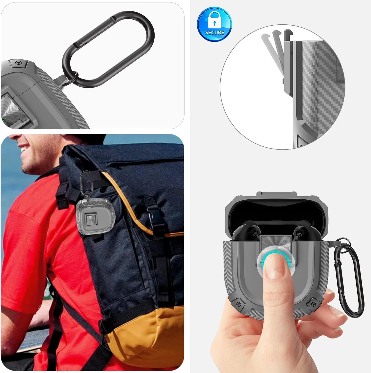 For Bose Quietcomfort Ultra 2Nd Gen/Quietcomfort Ultra/Quietcomfort Earbuds 2 Protective Case, Stylish Carbon Fiber Pattern and Safety Lock Button Design (Gray) image number 1