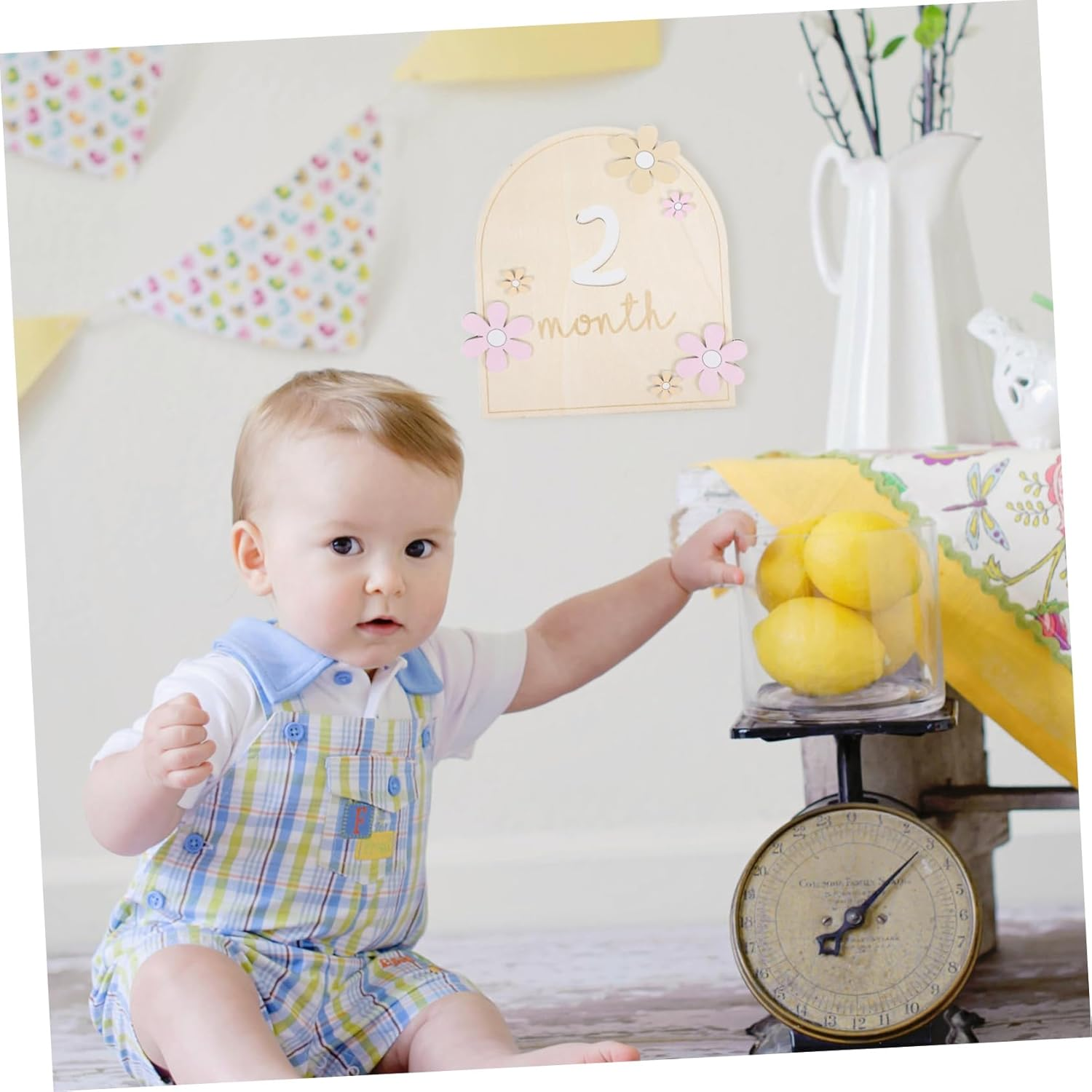 MERRYHAPY Wooden Door Sign Monthly Milestone Cards Milestone Markers First Year Party Craft Birthday Decor image number 1