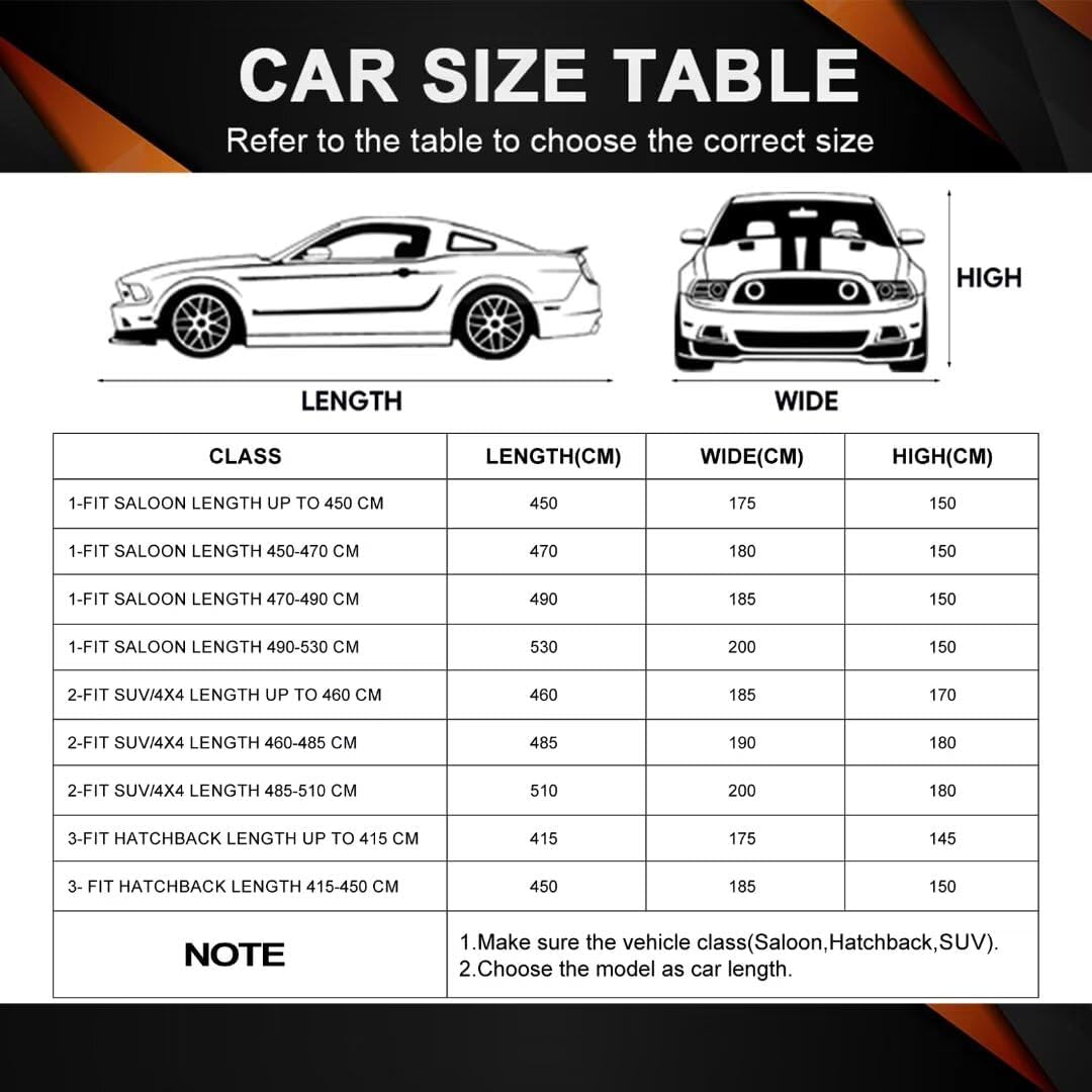 Car Cover Waterproof Breathable Large, Full Car Cover Rain Dust Sun UV Protection Universal Fit Audi A3, Honda Civic, Bmw 2 Series, Mercedes CLA, Skoda Octavia Etc. Fit Saloon (450 to 470Cm) image number 1