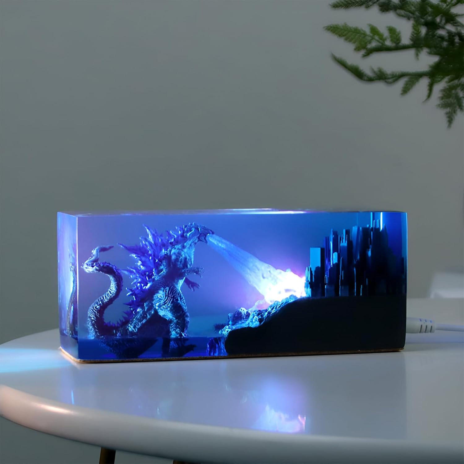 Syfunlv Godzilla Epoxy Resin Night Light, Godzilla Cube Decoration, USB Sleep Lights, Monster Bedside Lamp, Adjustable Lighting, 7.5 Cm, for Room, Indoor, Home, Bedroom (Style 1)