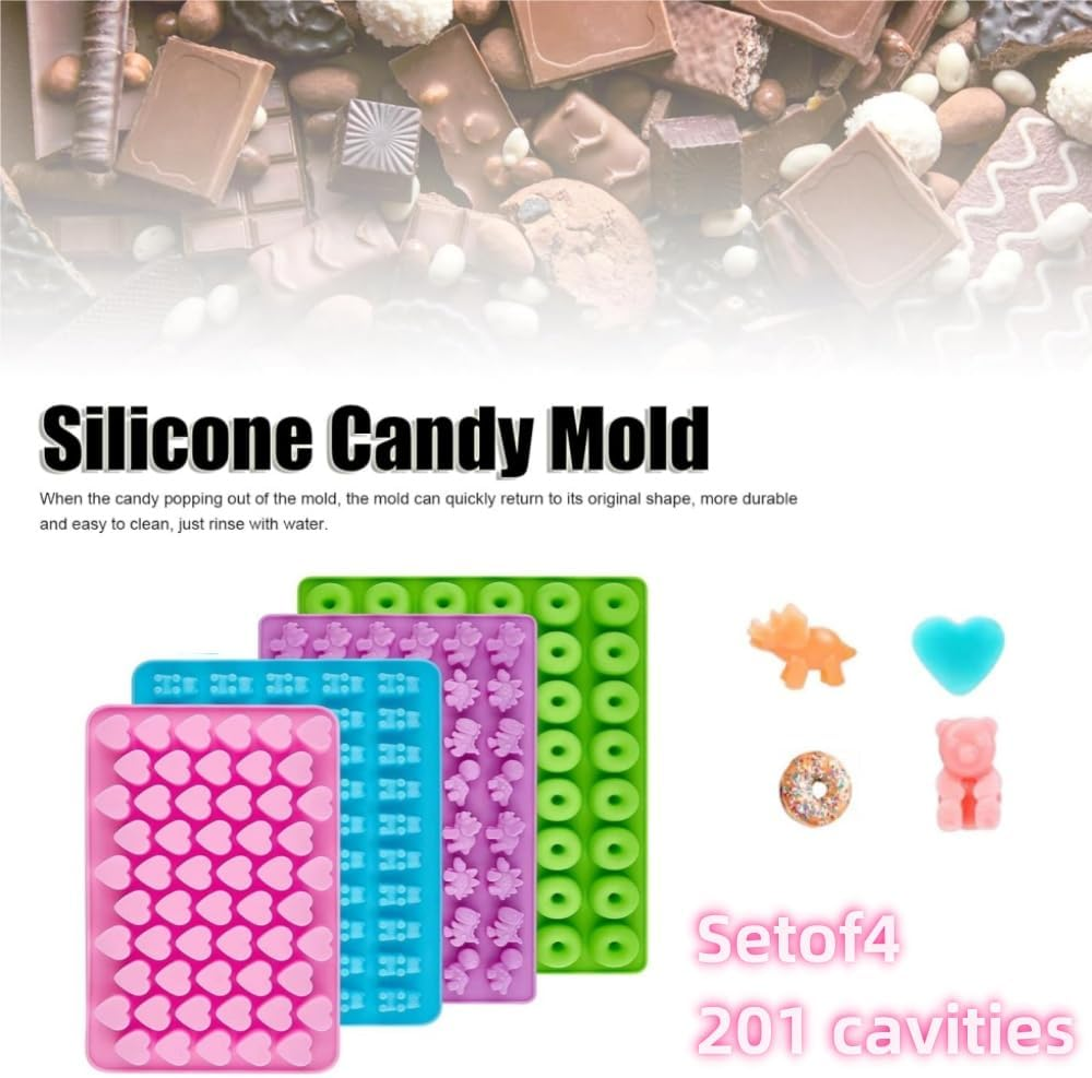 Gummy Bear Candy Molds Silicone, 4 Pack Gummy Molds with 2 Droppers, Chocolate Molds, Non-Stick Silicone Candy Molds Including Bear Shape and Mini Donut for Jelly (Blue,Purple,Green, Pink) image number 5