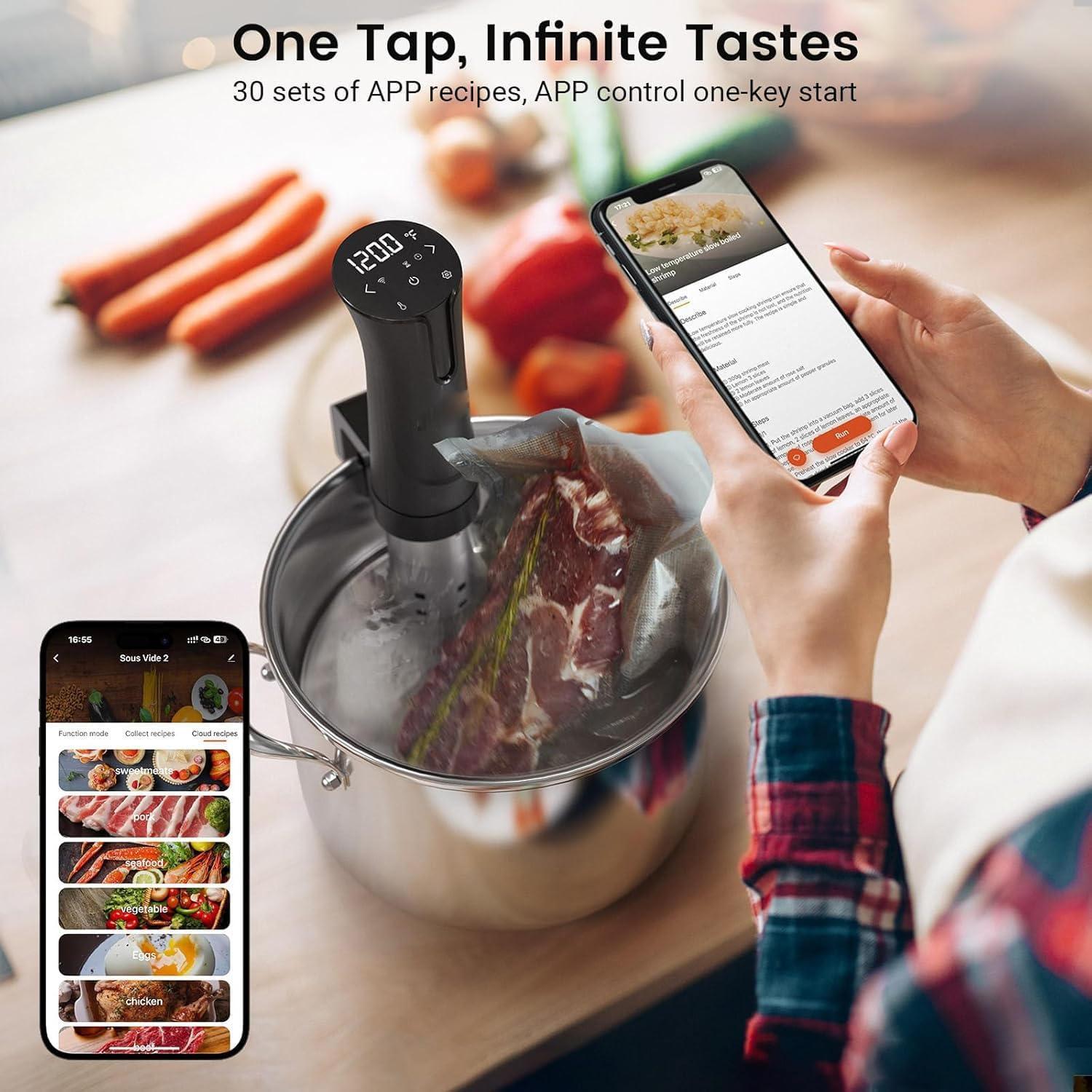 Sous Vide Machine, Wifi APP Included, 1100W Sous Vide Cooker with Accurate Temperature & Timer, Ultra Quiet Stainless Precision Immersion Circulator Device, Kitchen Gadgets with Recipes image number 1