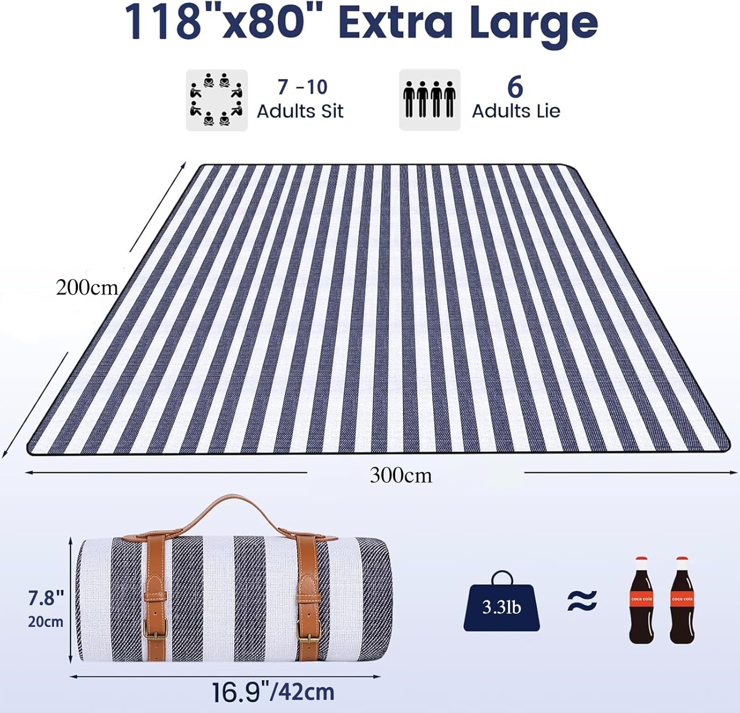 Extra Large Picnic Blanket &ndash; Waterproof & Foldable 3-Layer Outdoor Blanket for 6-8 Adults &ndash; Ideal for Camping, Beach, Park, Grass, & Indoor Use 200Cmx300Cm image number 2