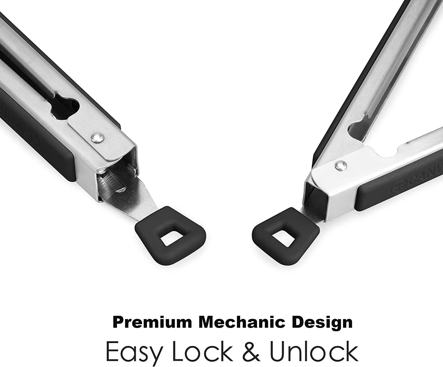 Premium Silicone BBQ Turners, 9-Inch & 12-Inch Cooking Locking Food Kitchen Tongs with Ergonomic Handle, Black image number 4